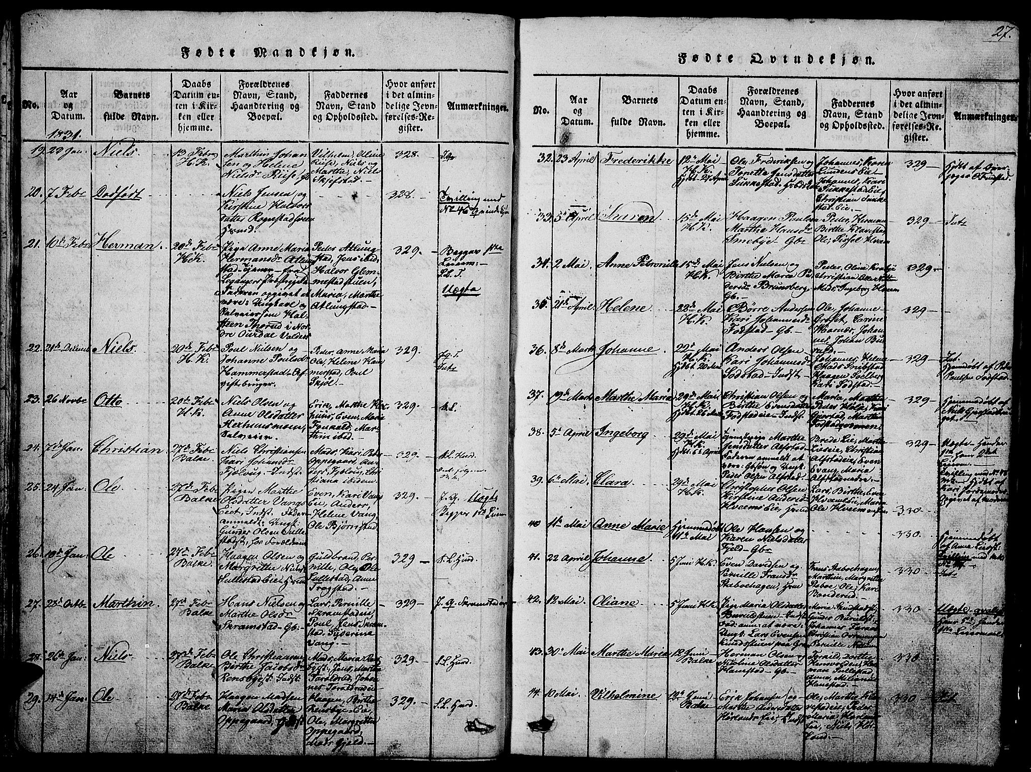 Østre Toten prestekontor, AV/SAH-PREST-104/H/Ha/Hab/L0001: Parish register (copy) no. 1, 1827-1839, p. 27