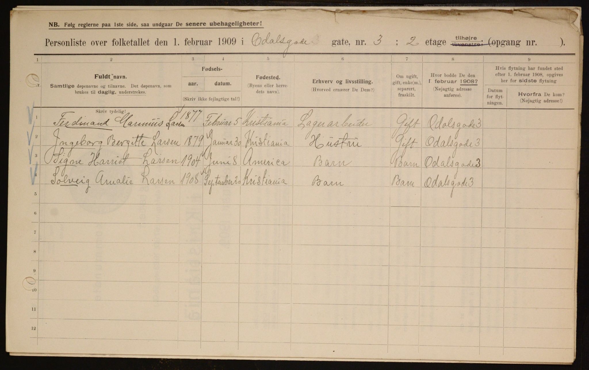 OBA, Municipal Census 1909 for Kristiania, 1909, p. 67395