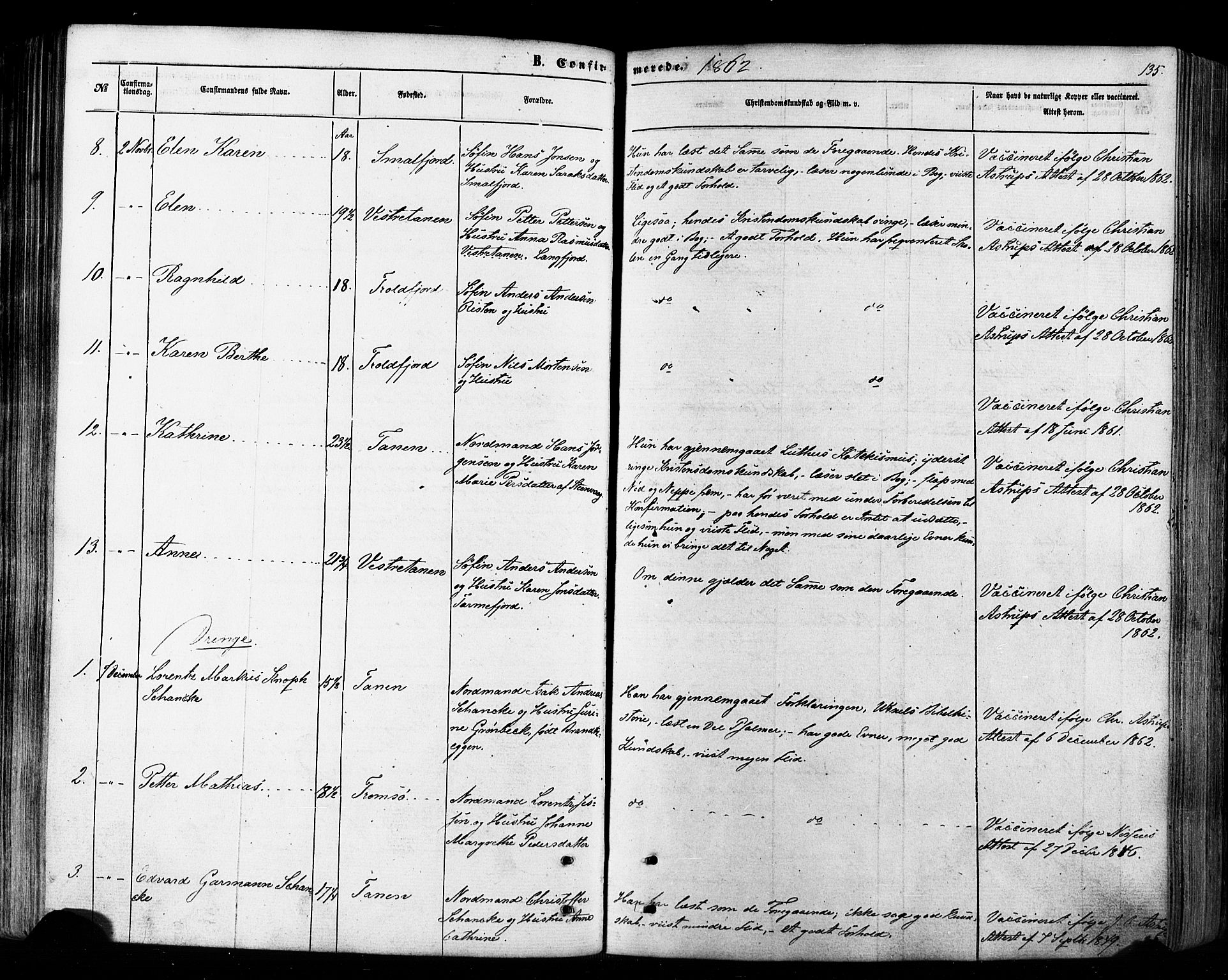 Tana sokneprestkontor, SATØ/S-1334/H/Ha/L0002kirke: Parish register (official) no. 2 /1, 1861-1877, p. 135