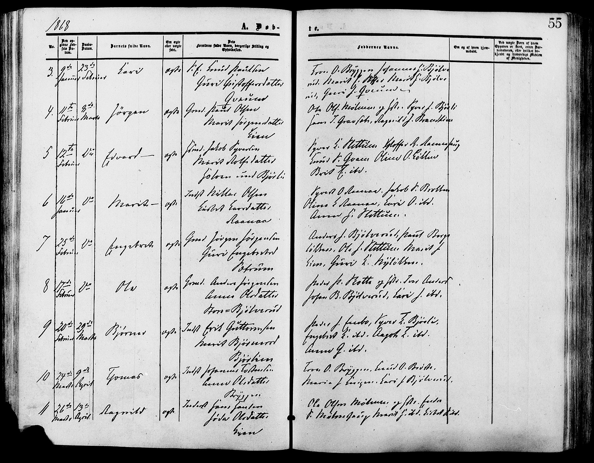 Lesja prestekontor, SAH/PREST-068/H/Ha/Haa/L0009: Parish register (official) no. 9, 1854-1889, p. 55