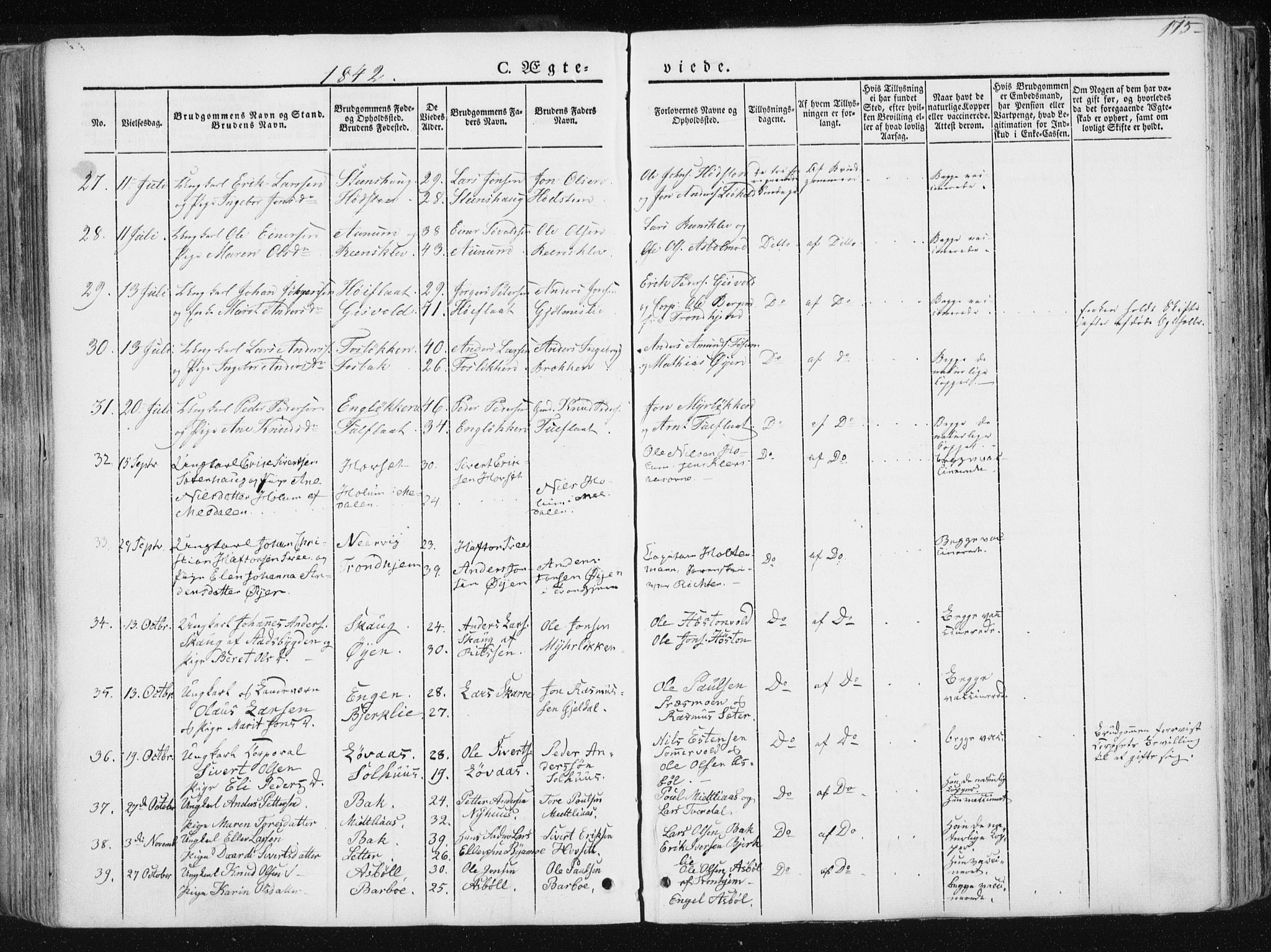 Ministerialprotokoller, klokkerbøker og fødselsregistre - Sør-Trøndelag, AV/SAT-A-1456/668/L0805: Parish register (official) no. 668A05, 1840-1853, p. 175