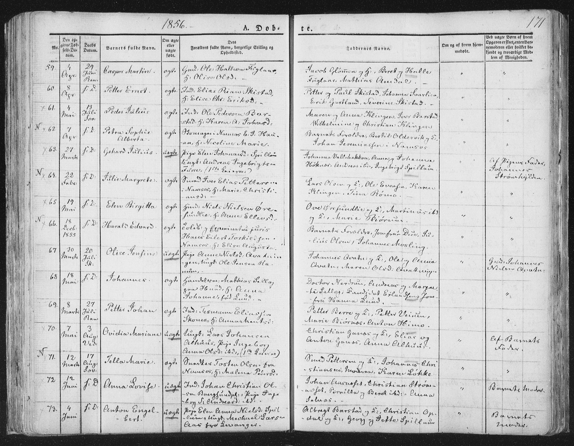 Ministerialprotokoller, klokkerbøker og fødselsregistre - Nord-Trøndelag, SAT/A-1458/764/L0551: Parish register (official) no. 764A07a, 1824-1864, p. 171