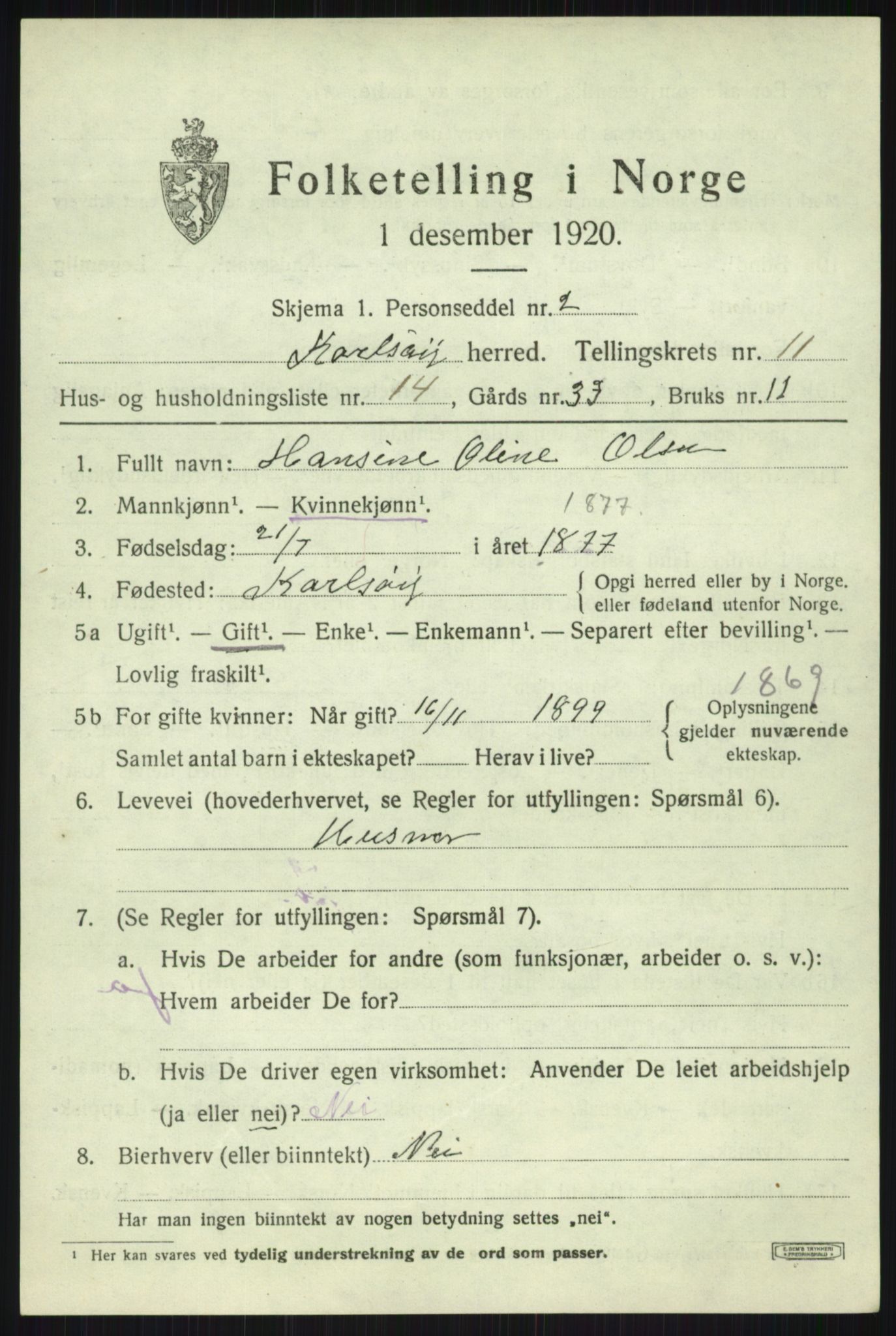 SATØ, 1920 census for Karlsøy, 1920, p. 4100