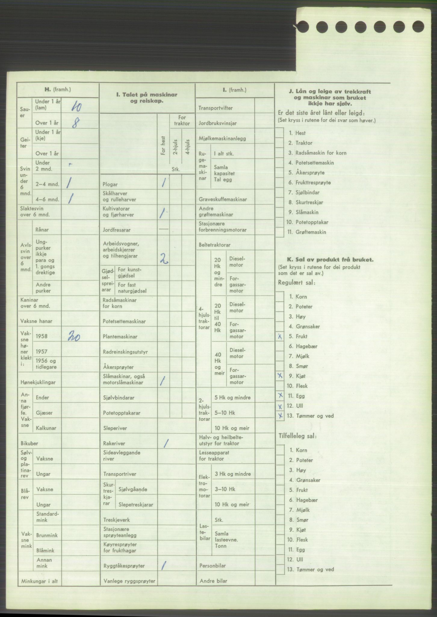 Statistisk sentralbyrå, Næringsøkonomiske emner, Jordbruk, skogbruk, jakt, fiske og fangst, AV/RA-S-2234/G/Gd/L0373: Rogaland: 1130 Strand (kl. 1-2), 1131 Årdal og 1132 Fister, 1959, p. 1624