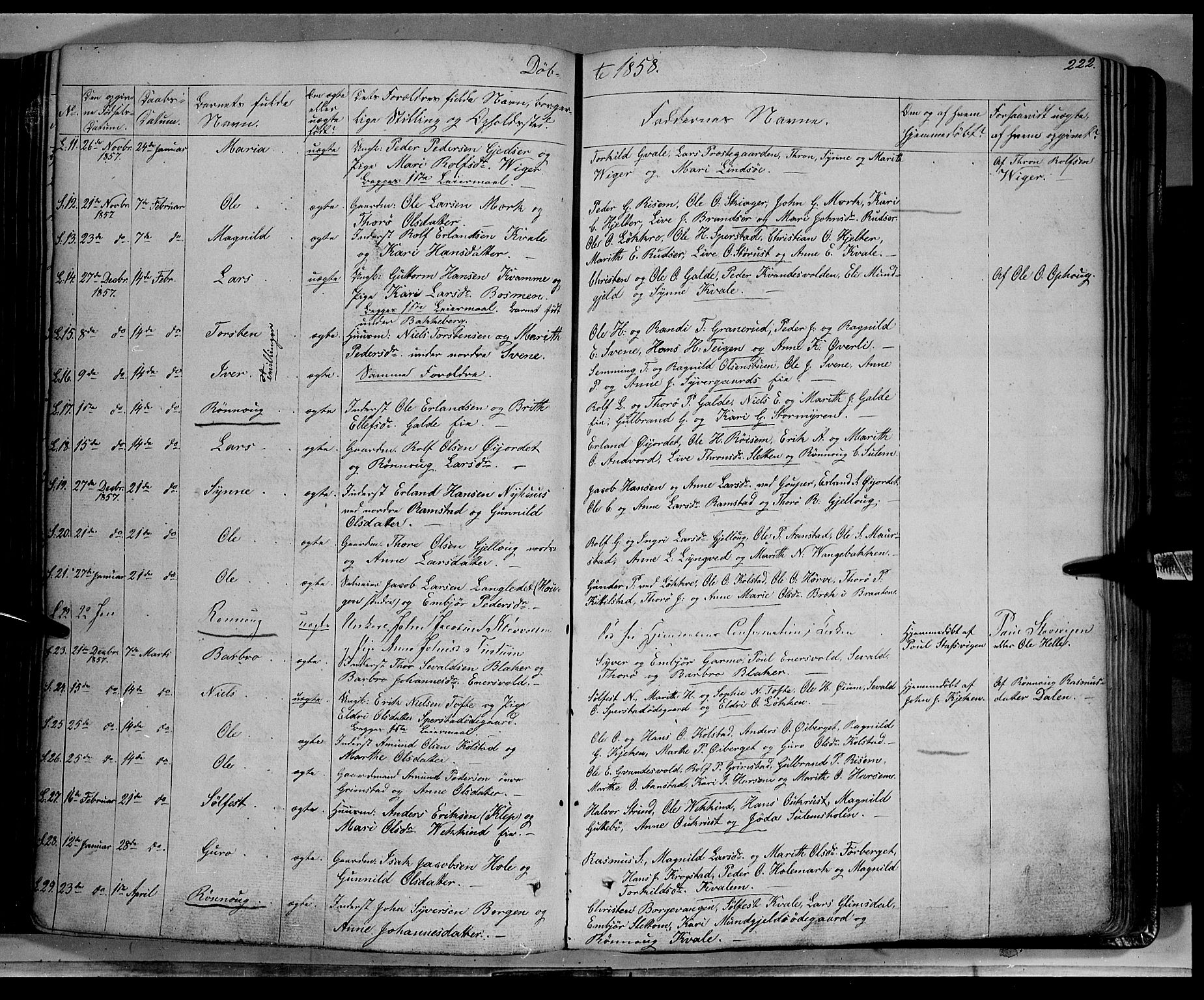 Lom prestekontor, SAH/PREST-070/K/L0006: Parish register (official) no. 6A, 1837-1863, p. 222