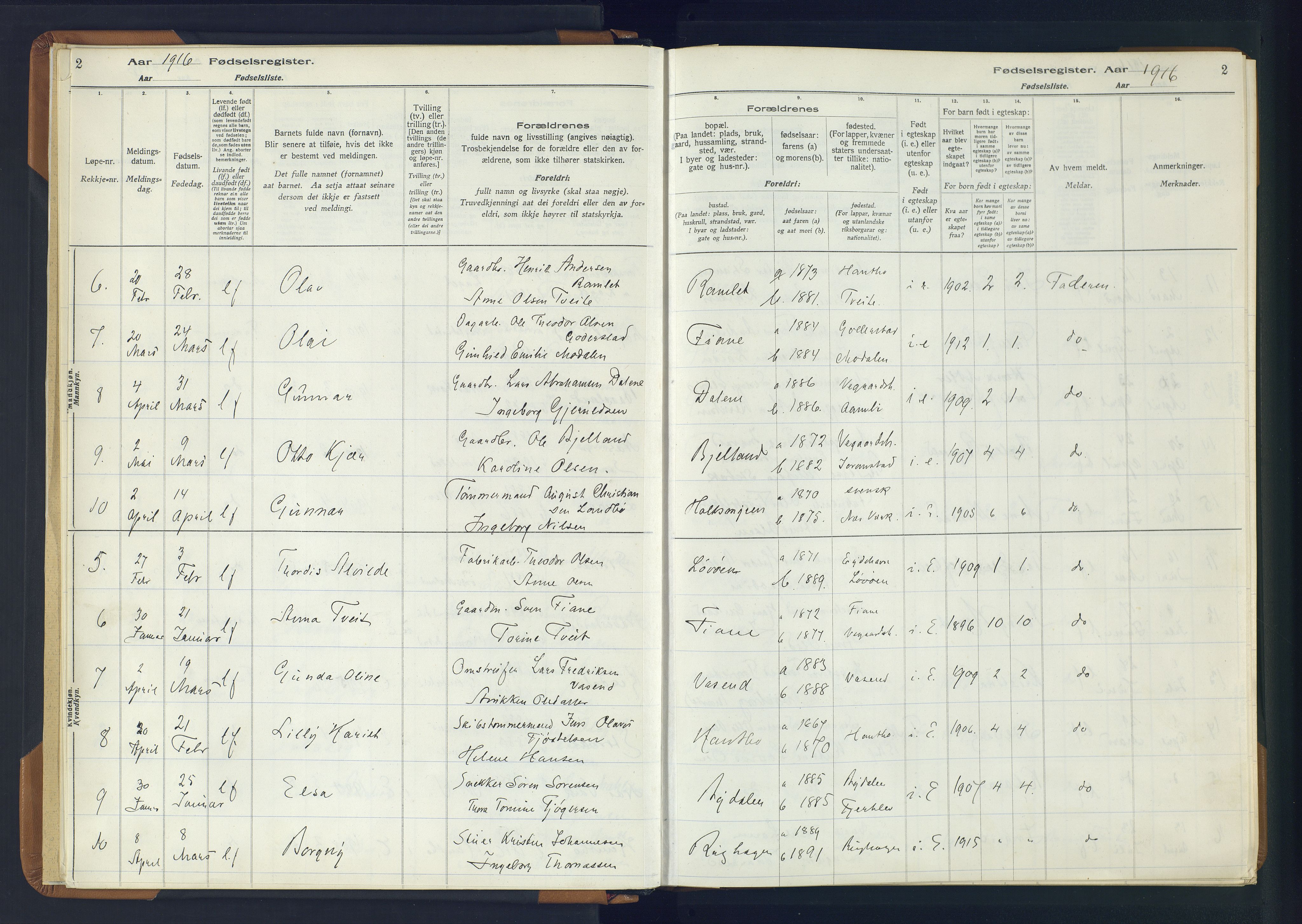 Holt sokneprestkontor, AV/SAK-1111-0021/J/Ja/L0001: Birth register no. II.4.1, 1916-1946, p. 2