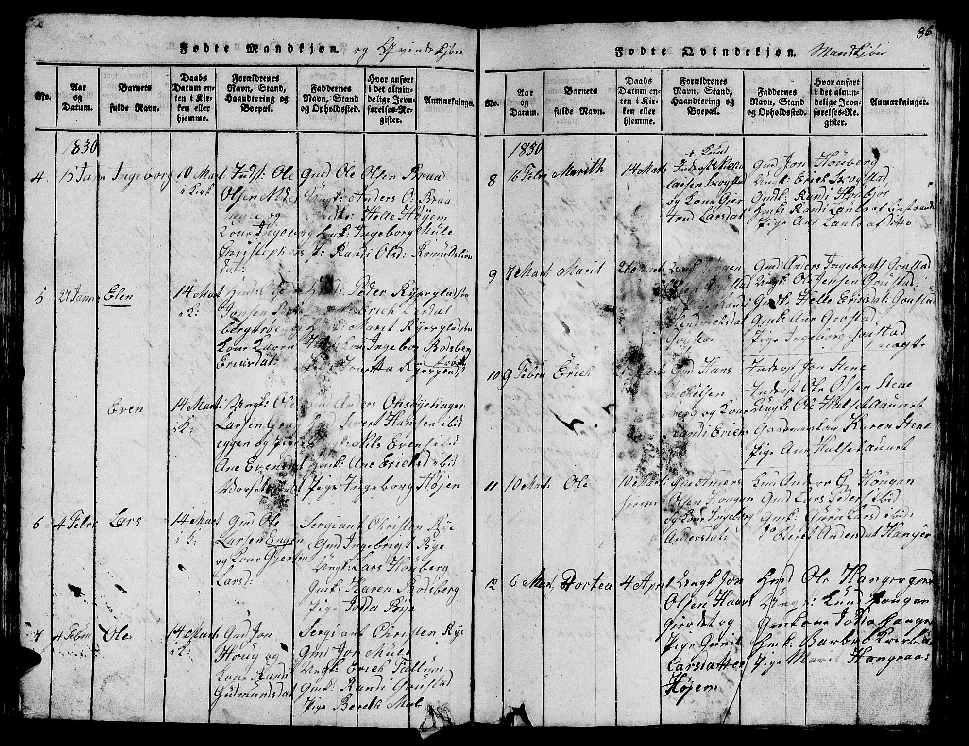 Ministerialprotokoller, klokkerbøker og fødselsregistre - Sør-Trøndelag, SAT/A-1456/612/L0385: Parish register (copy) no. 612C01, 1816-1845, p. 86