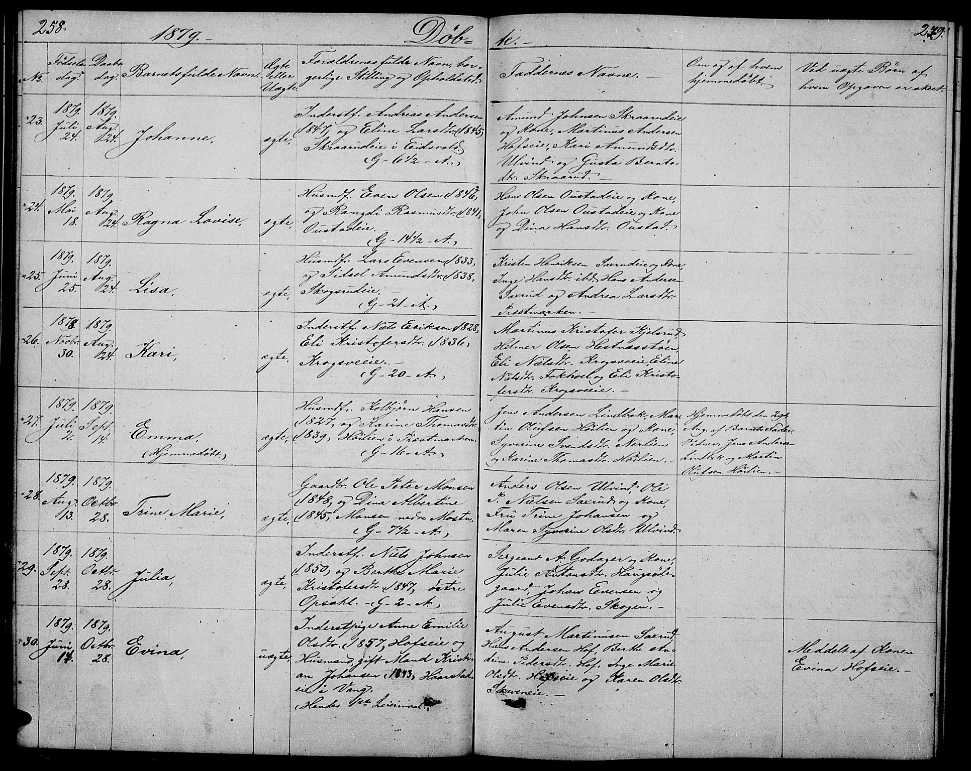 Stange prestekontor, AV/SAH-PREST-002/L/L0005: Parish register (copy) no. 5, 1861-1881, p. 258-259