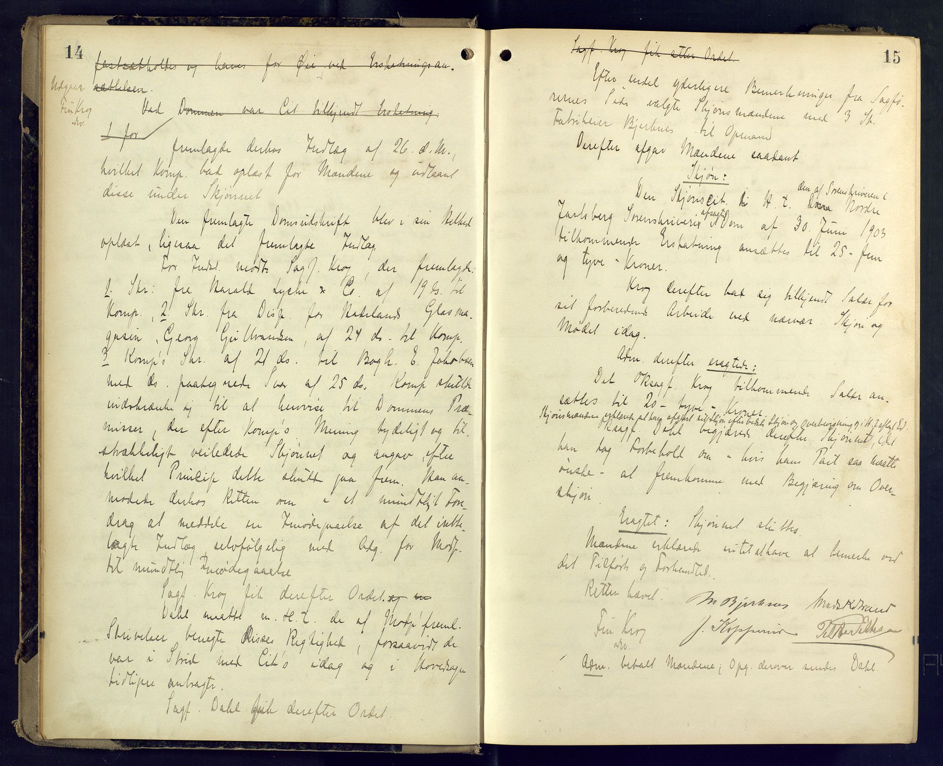 Nordre Jarlsberg sorenskriveri, AV/SAKO-A-80/F/Fb/Fba/L0031: Ekstrarettsprotokoll, 1904-1910, p. 14-15