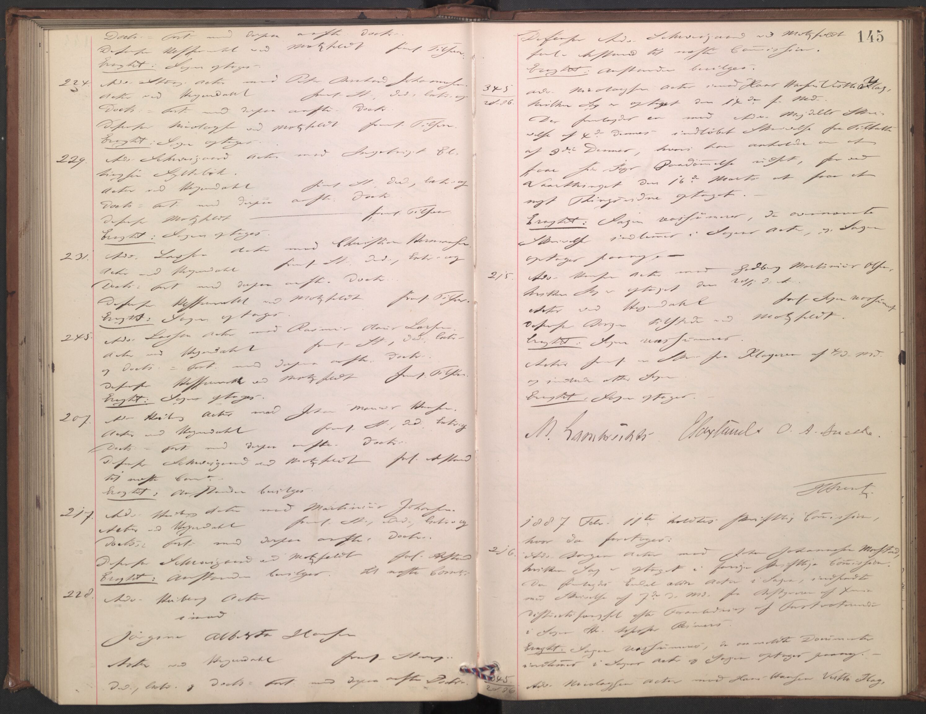 Høyesterett, AV/RA-S-1002/E/Ef/L0015: Protokoll over saker som gikk til skriftlig behandling, 1884-1888, p. 144b-145a