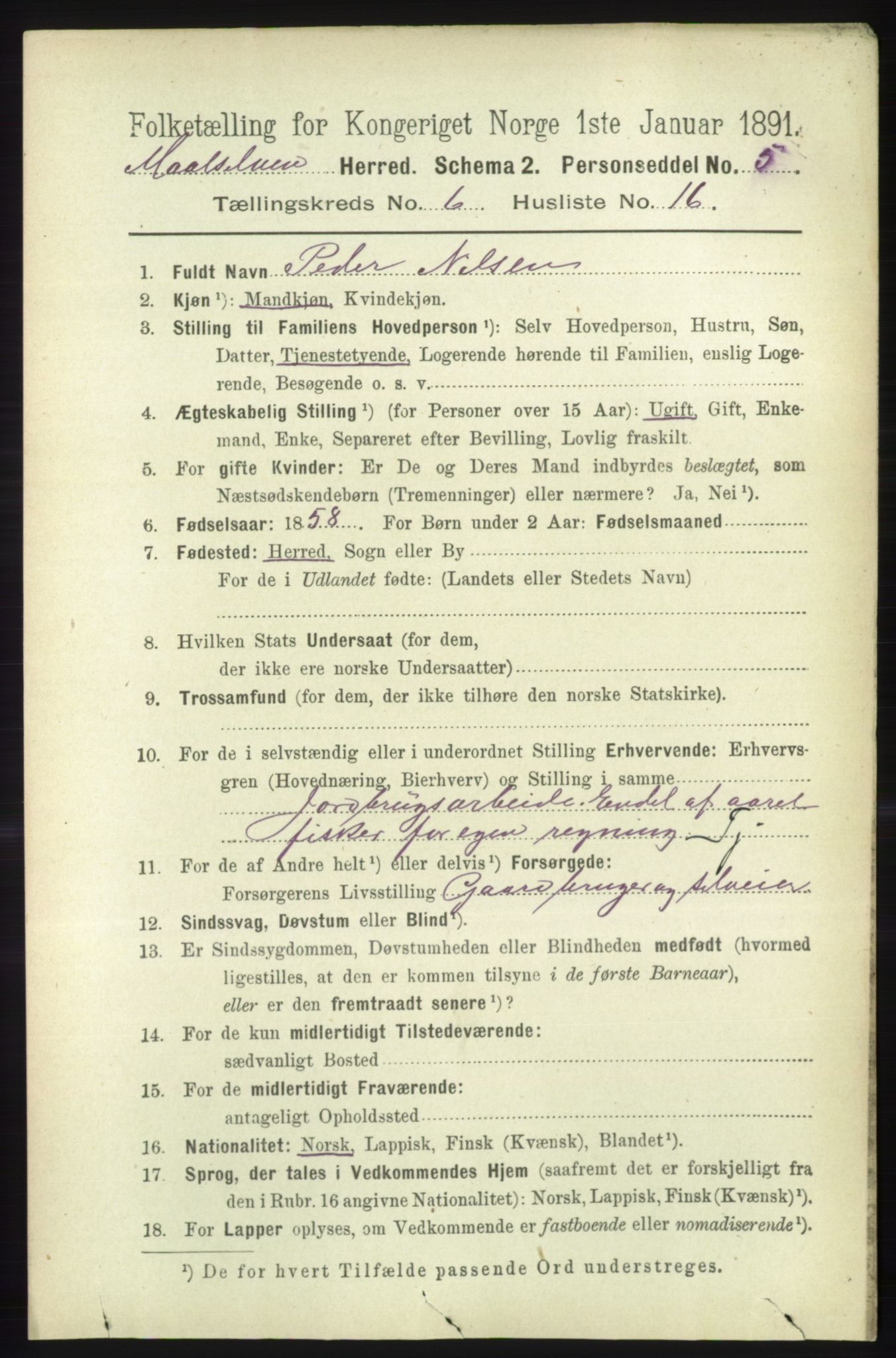 RA, 1891 census for 1924 Målselv, 1891, p. 2160