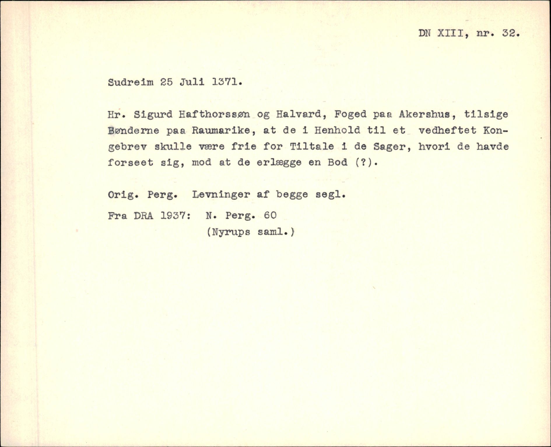 Riksarkivets diplomsamling, AV/RA-EA-5965/F35/F35f/L0003: Regestsedler: Diplomer fra DRA 1937 og 1996, p. 139