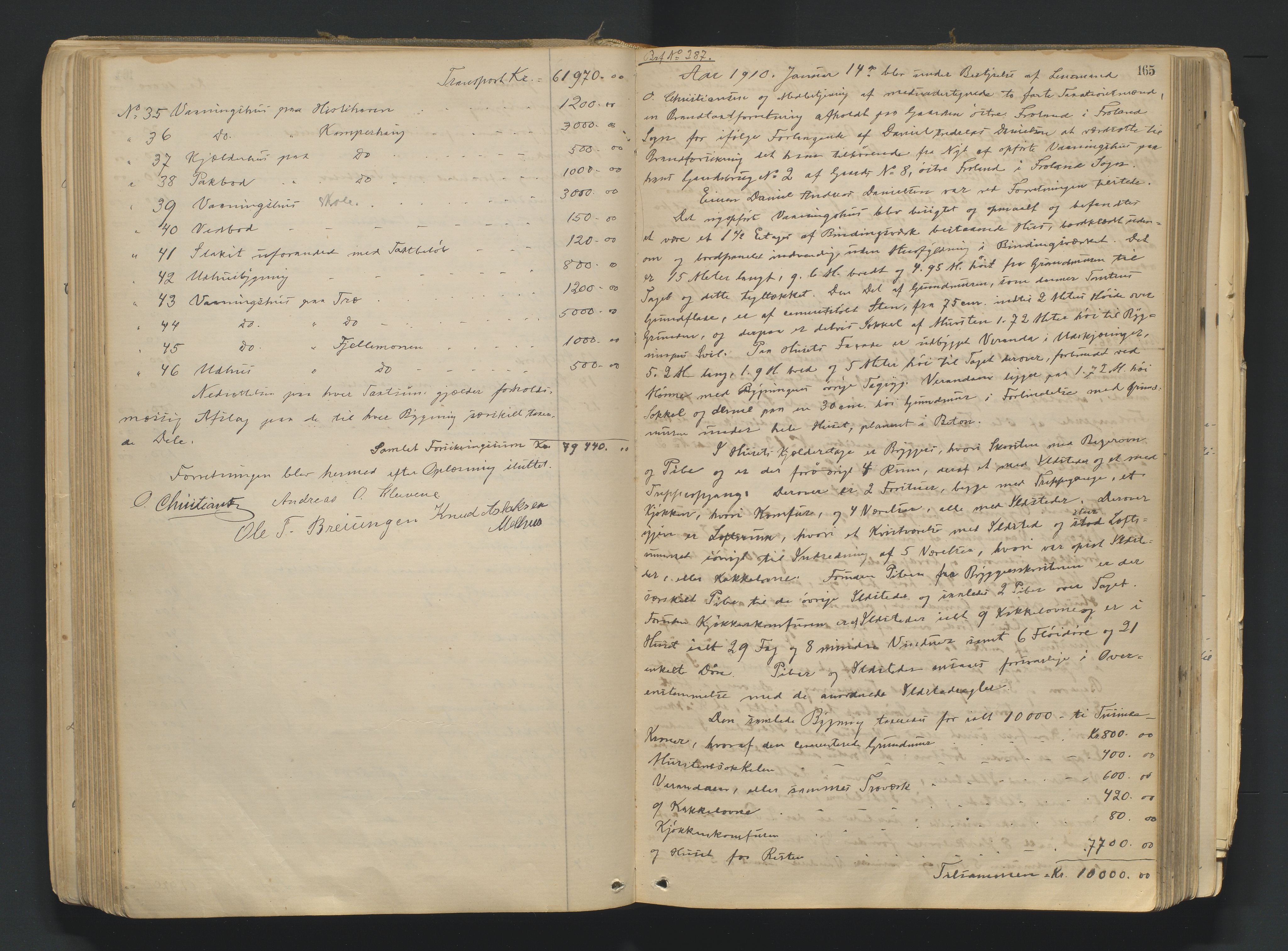Norges Brannkasse Froland, AV/SAK-2241-0016/F/Fa/L0001: Branntakstprotokoll nr. 2, 1875-1948, p. 164b-165a