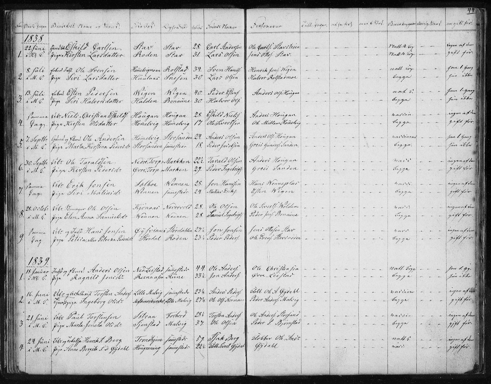 Ministerialprotokoller, klokkerbøker og fødselsregistre - Sør-Trøndelag, SAT/A-1456/616/L0405: Parish register (official) no. 616A02, 1831-1842, p. 44