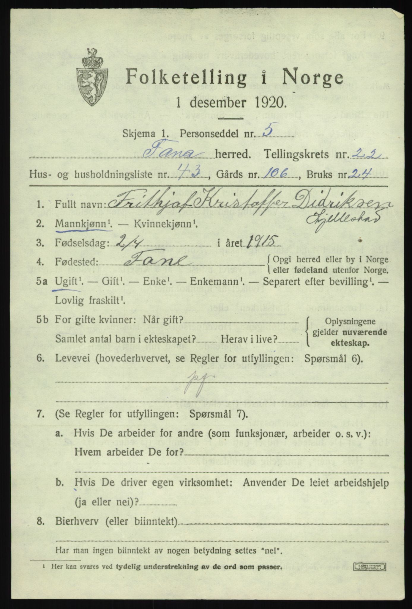 SAB, 1920 census for Fana, 1920, p. 26281