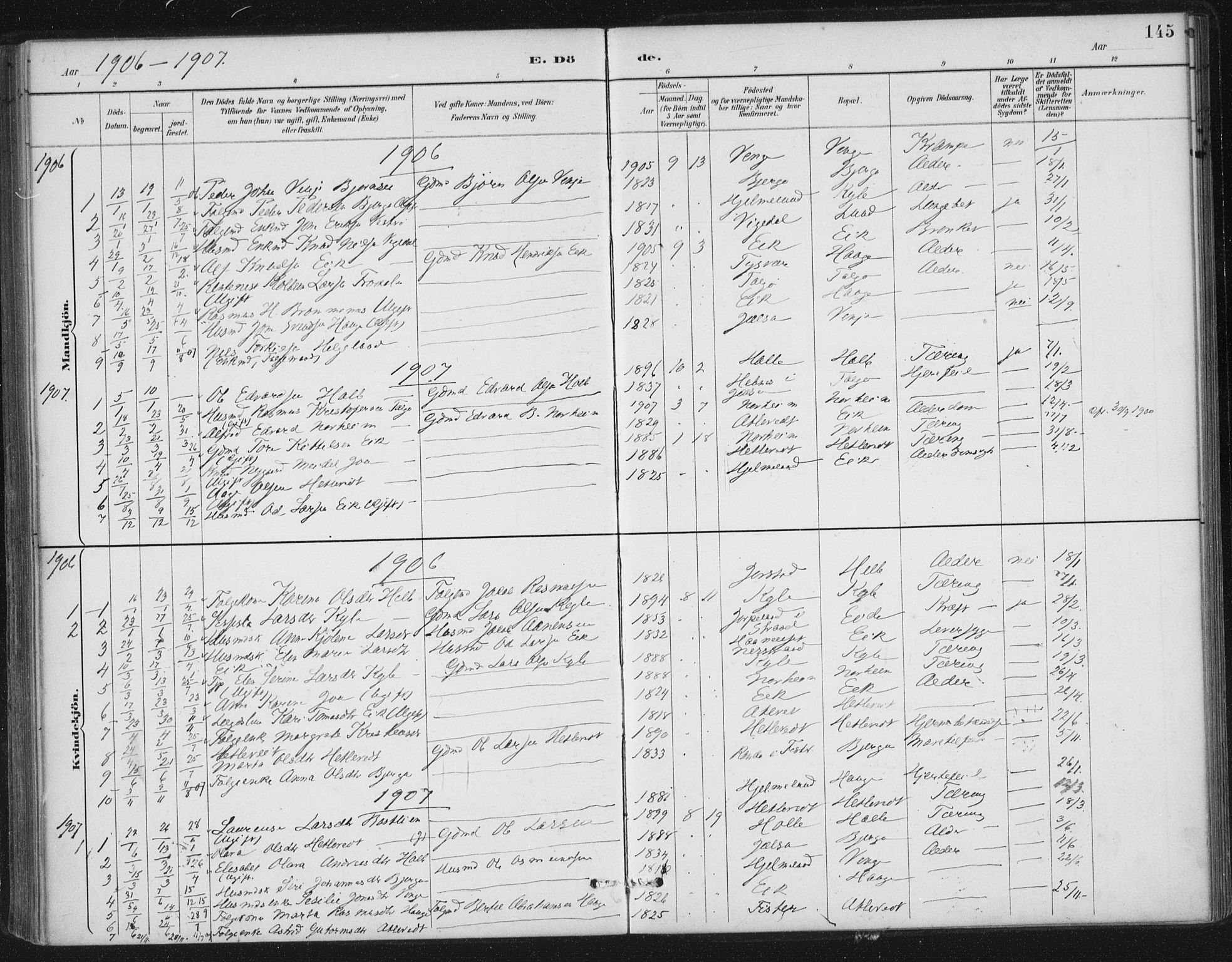 Nedstrand sokneprestkontor, AV/SAST-A-101841/01/IV: Parish register (official) no. A 13, 1887-1915, p. 145