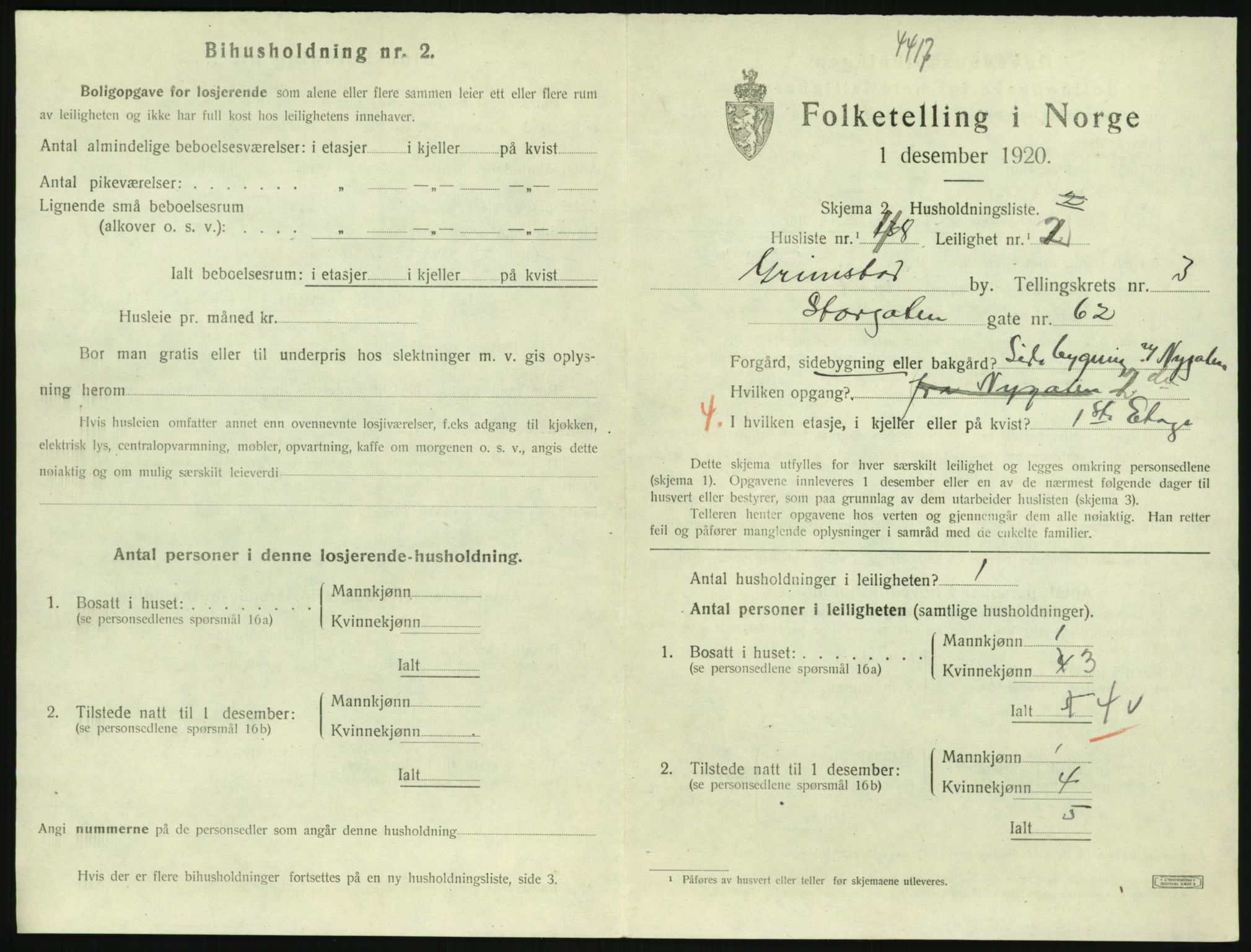 SAK, 1920 census for Grimstad, 1920, p. 1657