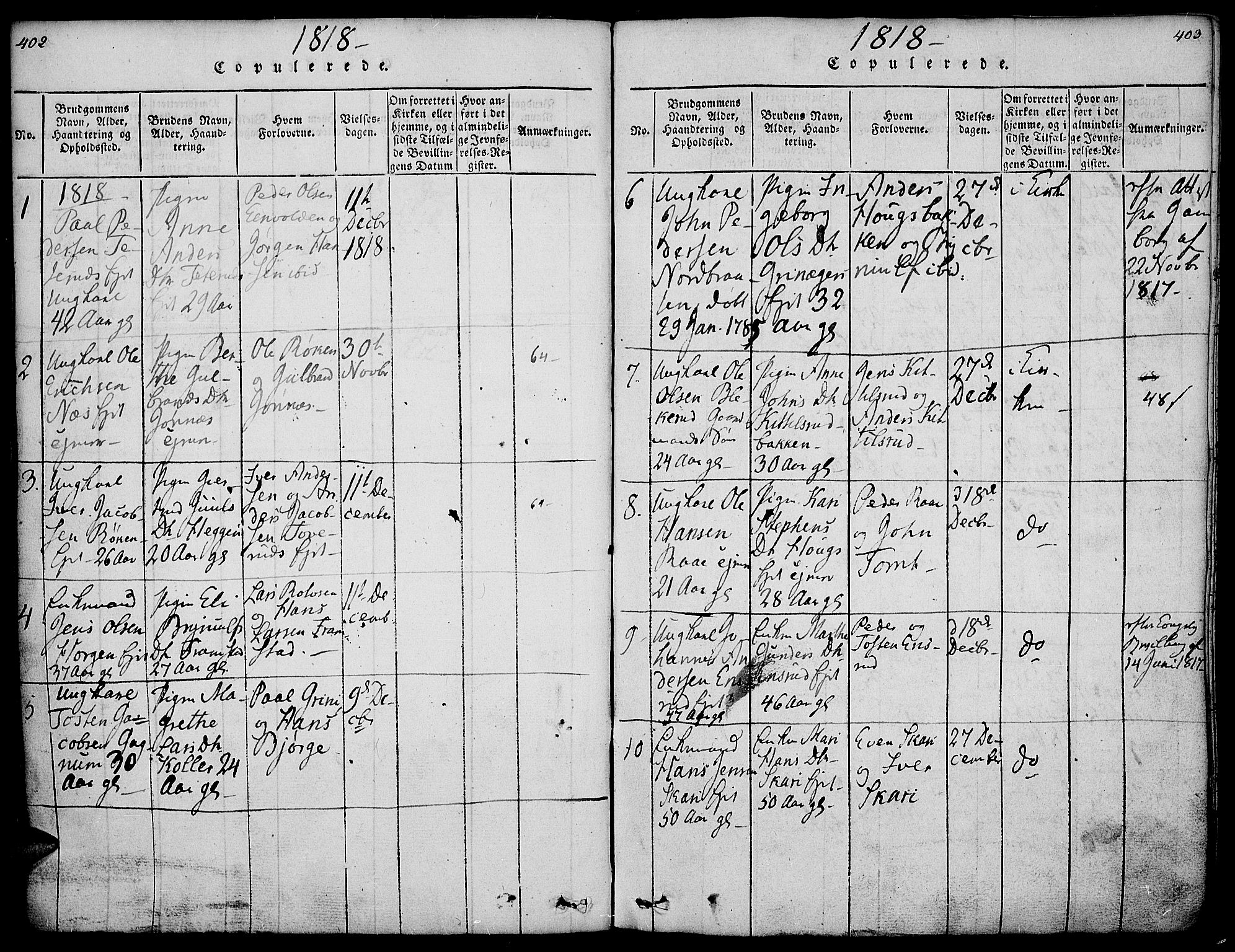 Gran prestekontor, SAH/PREST-112/H/Ha/Haa/L0009: Parish register (official) no. 9, 1815-1824, p. 402-403