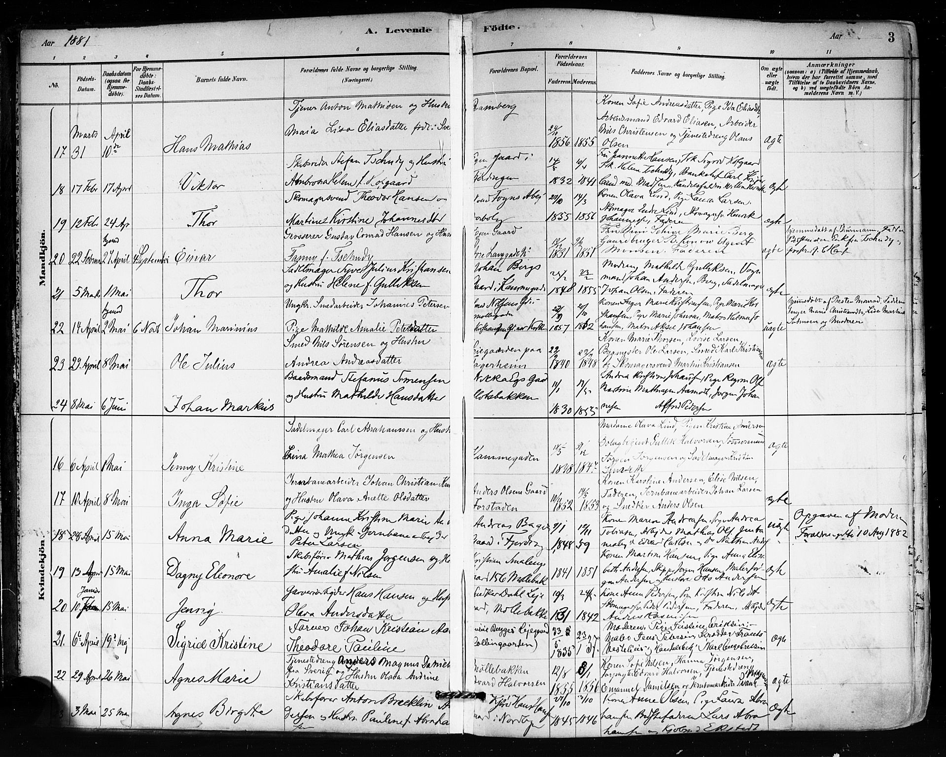Tønsberg kirkebøker, SAKO/A-330/F/Fa/L0011: Parish register (official) no. I 11, 1881-1890, p. 3
