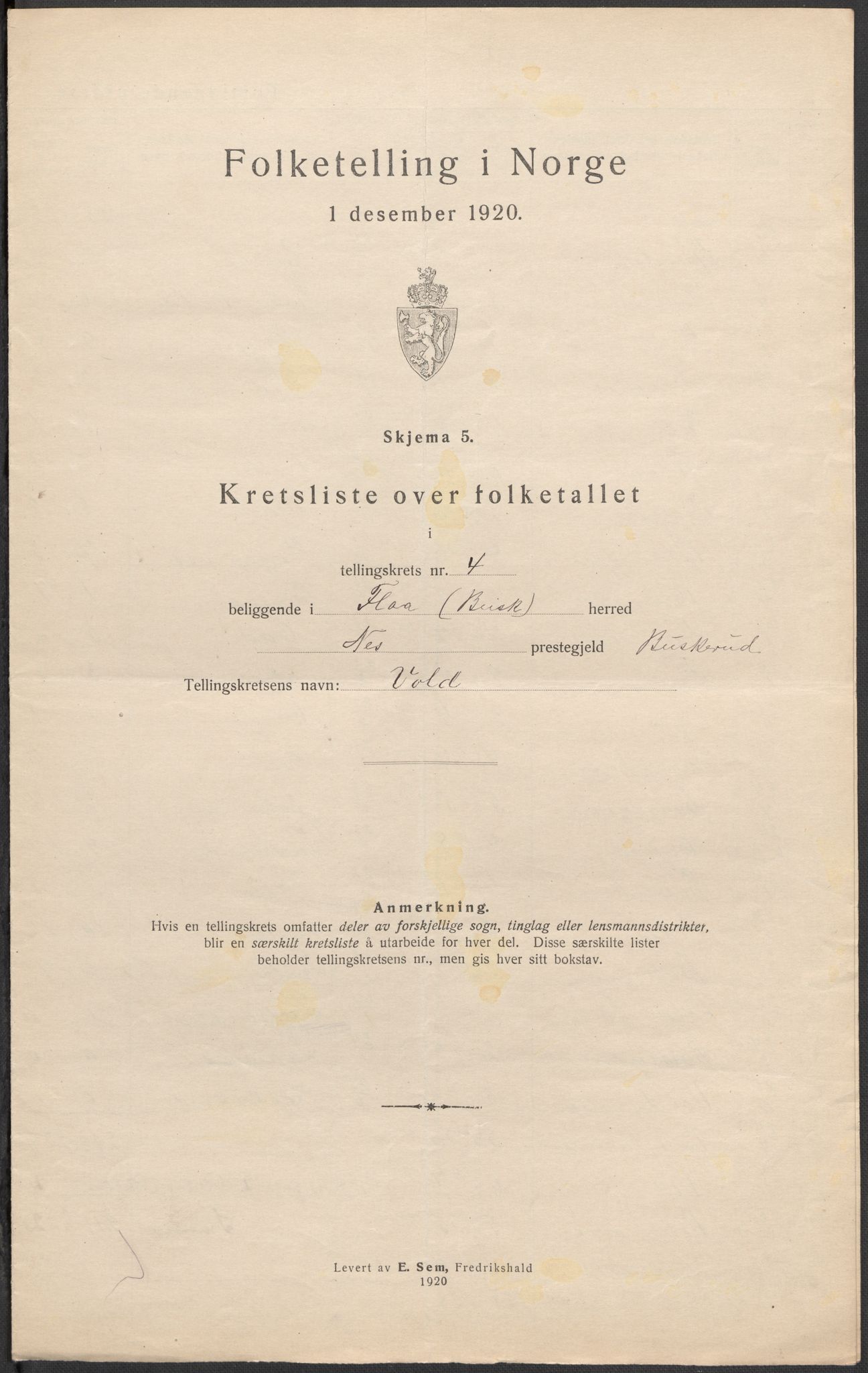 SAKO, 1920 census for Flå, 1920, p. 19