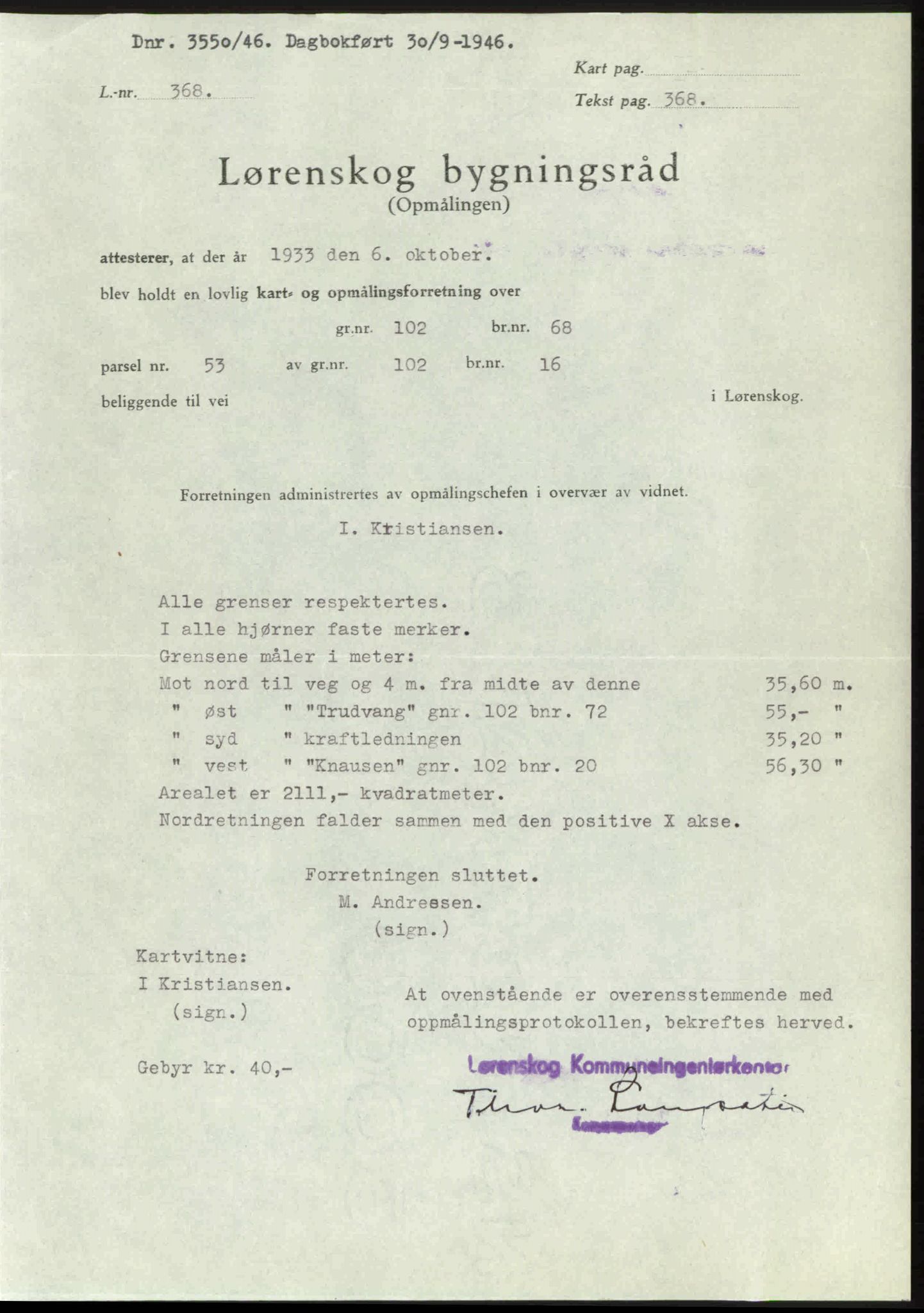 Nedre Romerike sorenskriveri, AV/SAO-A-10469/G/Gb/Gbd/L0017: Mortgage book no. 17, 1946-1946, Diary no: : 3555/1946
