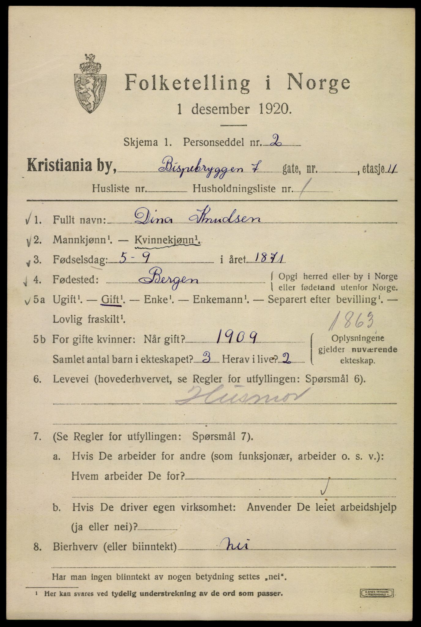 SAO, 1920 census for Kristiania, 1920, p. 156999