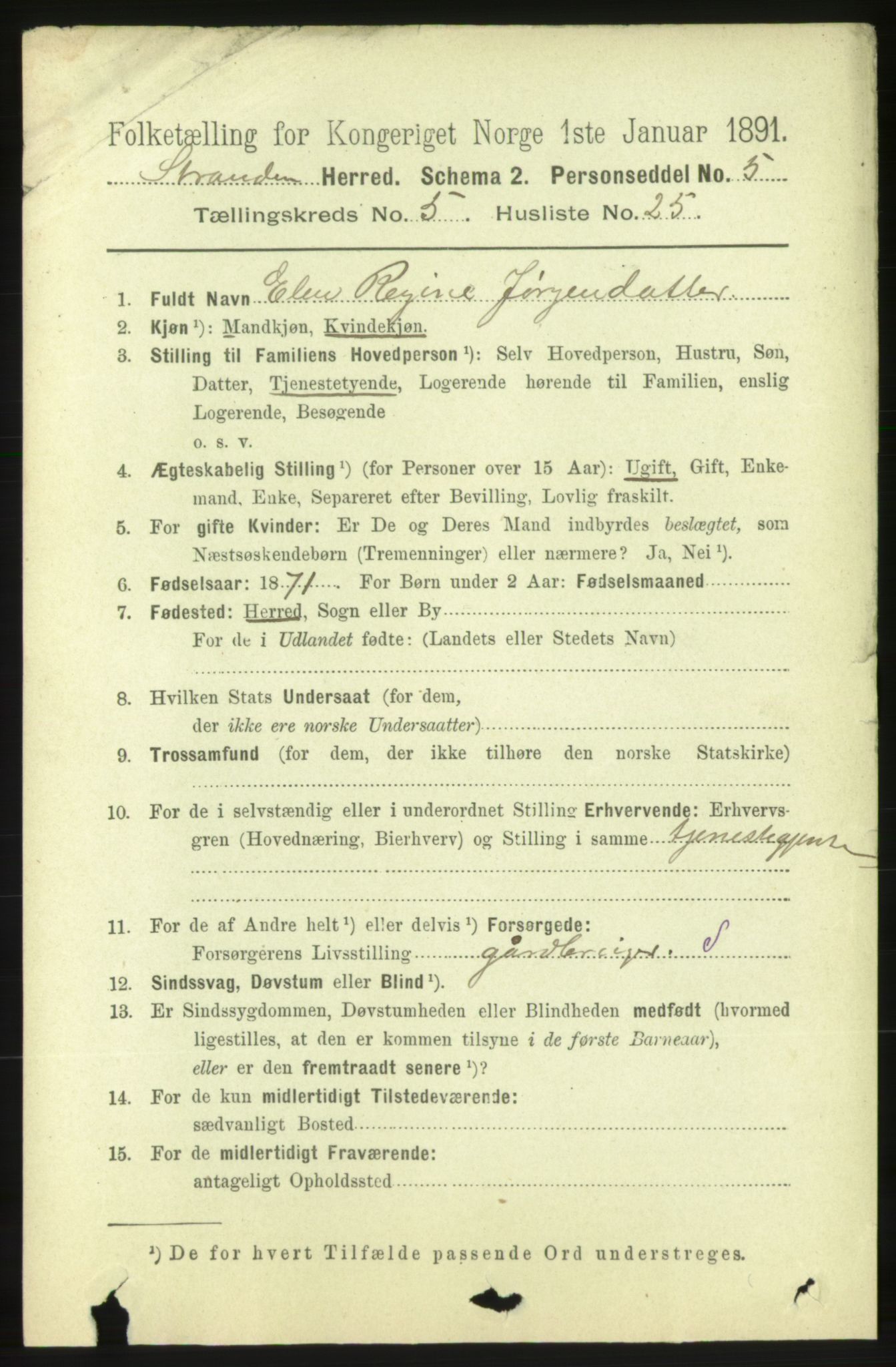 RA, 1891 census for 1525 Stranda, 1891, p. 1138