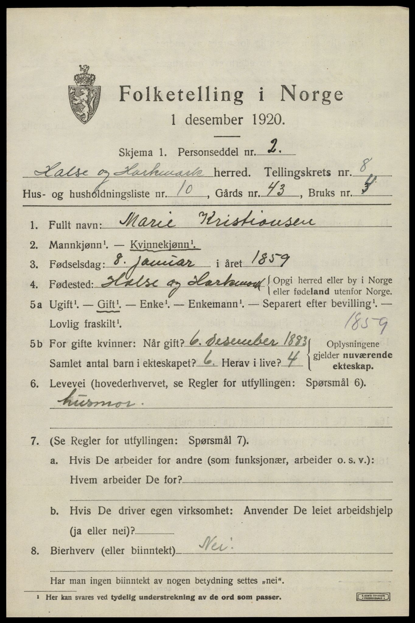 SAK, 1920 census for Halse og Harkmark, 1920, p. 4413