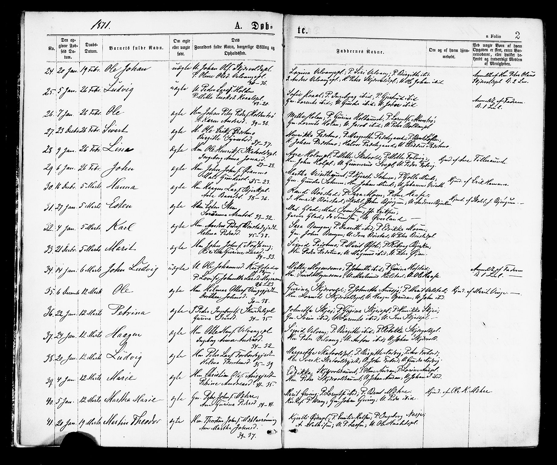 Ministerialprotokoller, klokkerbøker og fødselsregistre - Nord-Trøndelag, SAT/A-1458/709/L0076: Parish register (official) no. 709A16, 1871-1879, p. 2