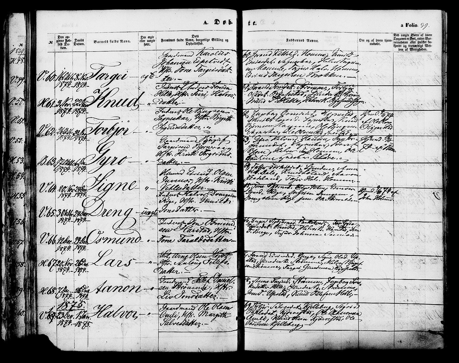 Valle sokneprestkontor, AV/SAK-1111-0044/F/Fa/Fac/L0008: Parish register (official) no. A 8, 1868-1882, p. 39