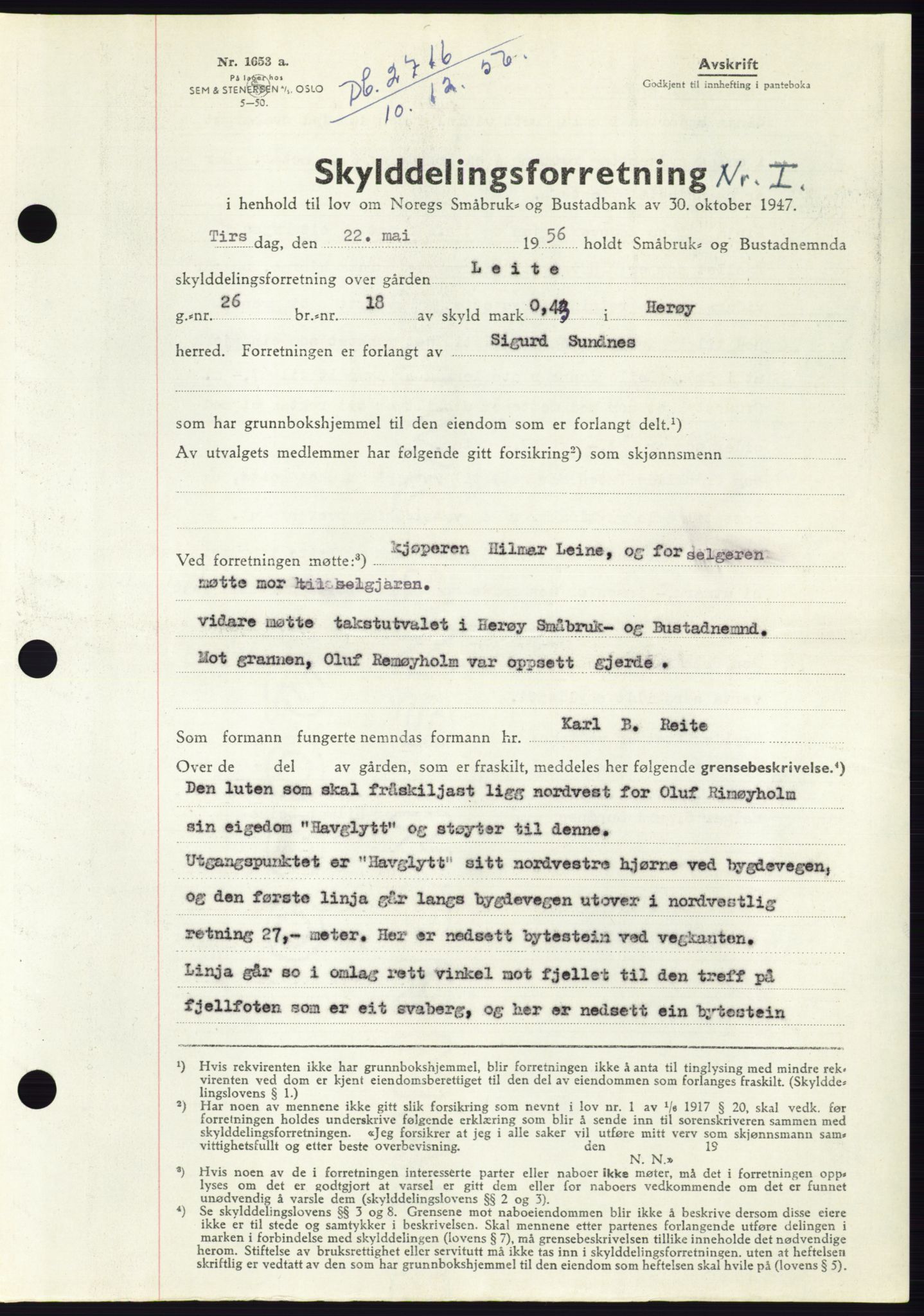 Søre Sunnmøre sorenskriveri, AV/SAT-A-4122/1/2/2C/L0105: Mortgage book no. 31A, 1956-1957, Diary no: : 2716/1956