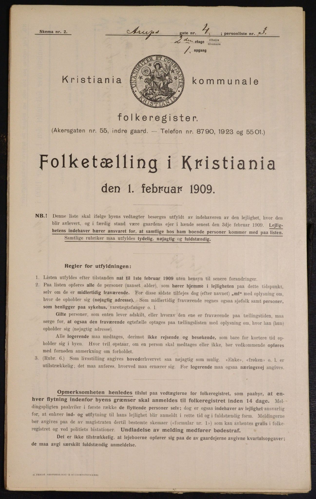 OBA, Municipal Census 1909 for Kristiania, 1909, p. 2062