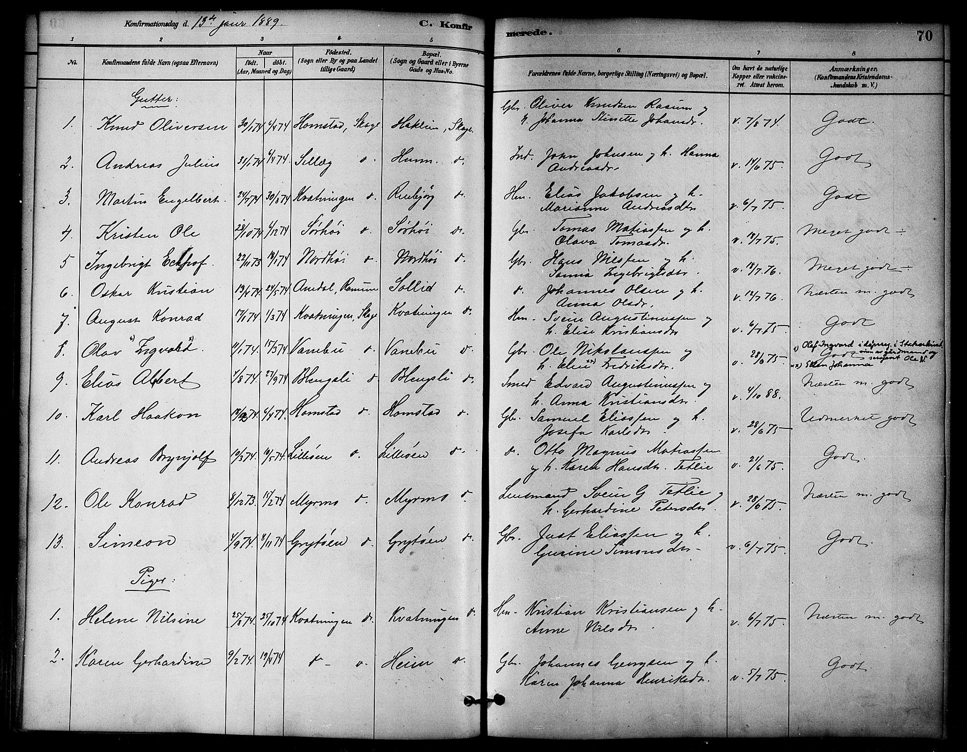 Ministerialprotokoller, klokkerbøker og fødselsregistre - Nord-Trøndelag, SAT/A-1458/766/L0563: Parish register (official) no. 767A01, 1881-1899, p. 70