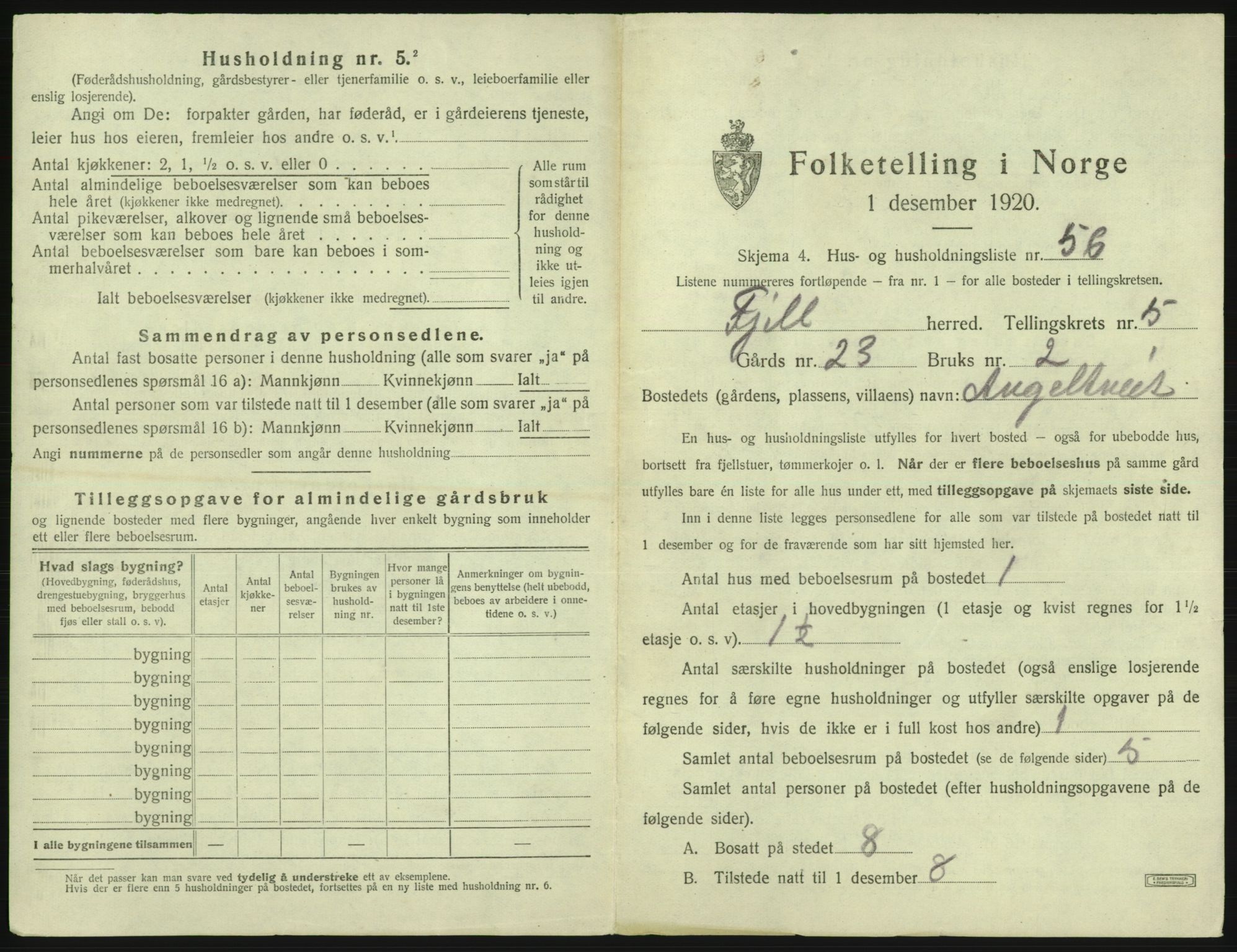 SAB, 1920 census for Fjell, 1920, p. 613