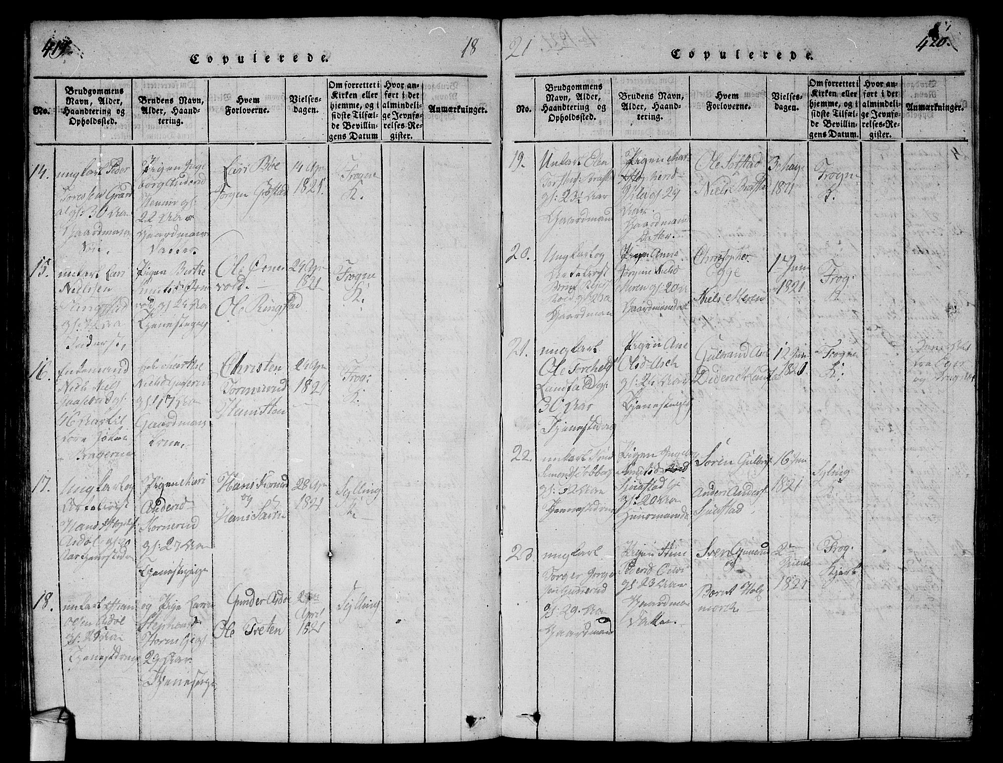 Lier kirkebøker, AV/SAKO-A-230/G/Ga/L0001: Parish register (copy) no. I 1, 1813-1824, p. 419-420