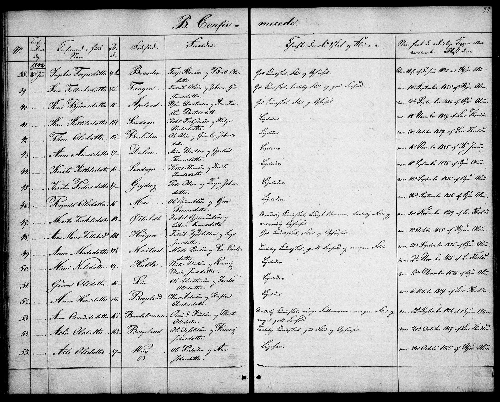 Gjerstad sokneprestkontor, SAK/1111-0014/F/Fa/Faa/L0006: Parish register (official) no. A 6, 1841-1857, p. 85