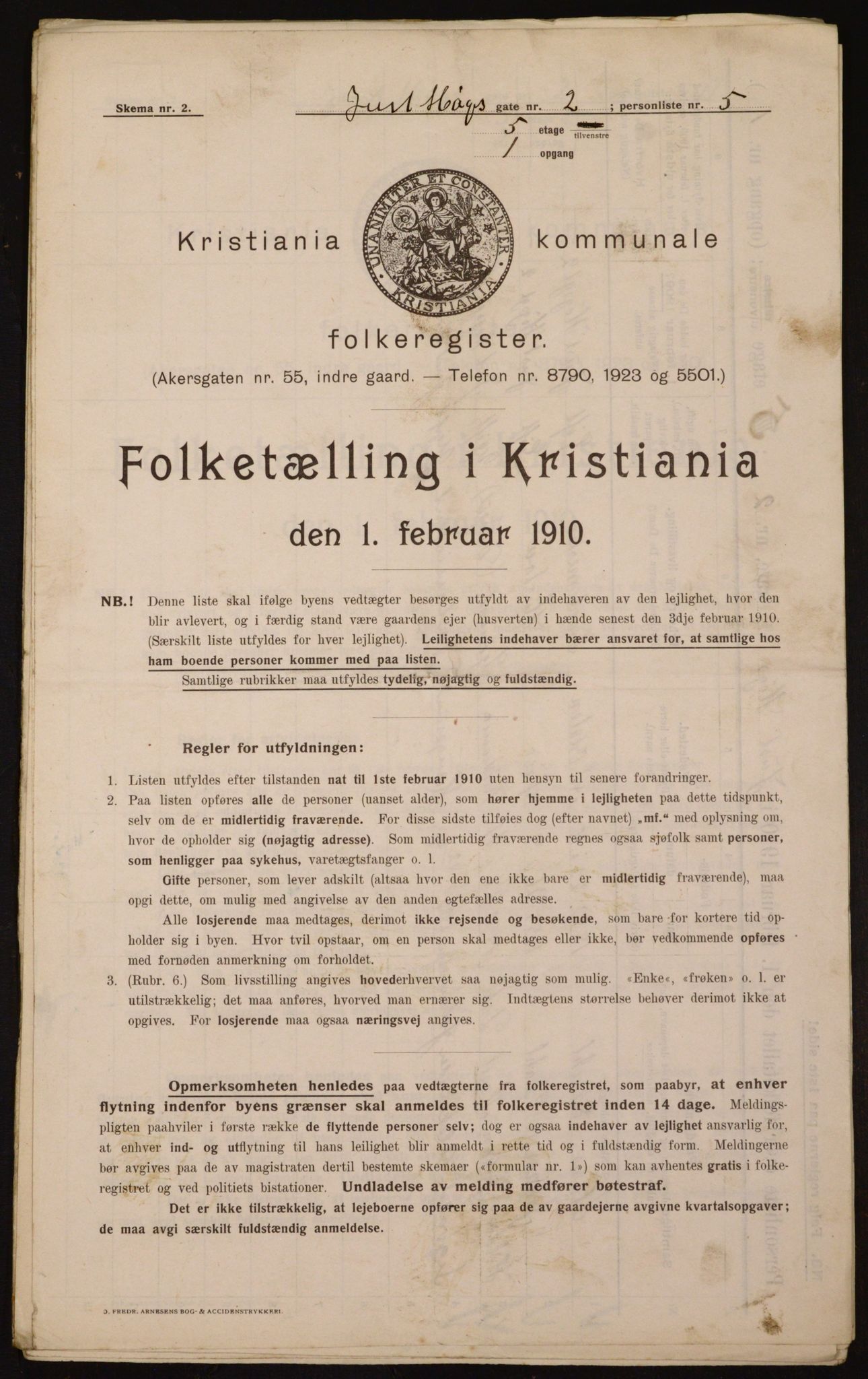 OBA, Municipal Census 1910 for Kristiania, 1910, p. 46256