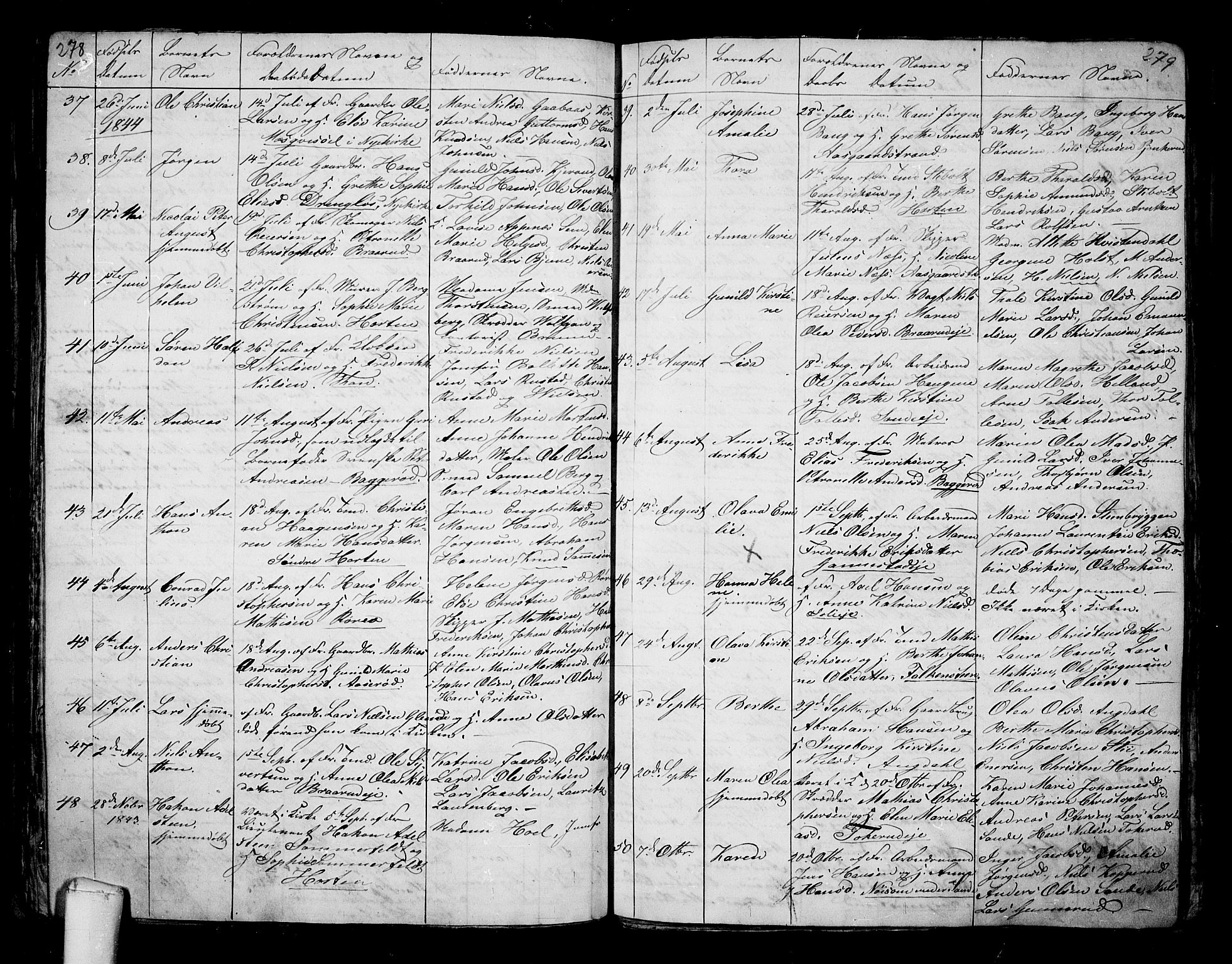 Borre kirkebøker, AV/SAKO-A-338/G/Ga/L0001: Parish register (copy) no. I 1, 1815-1851, p. 278-279