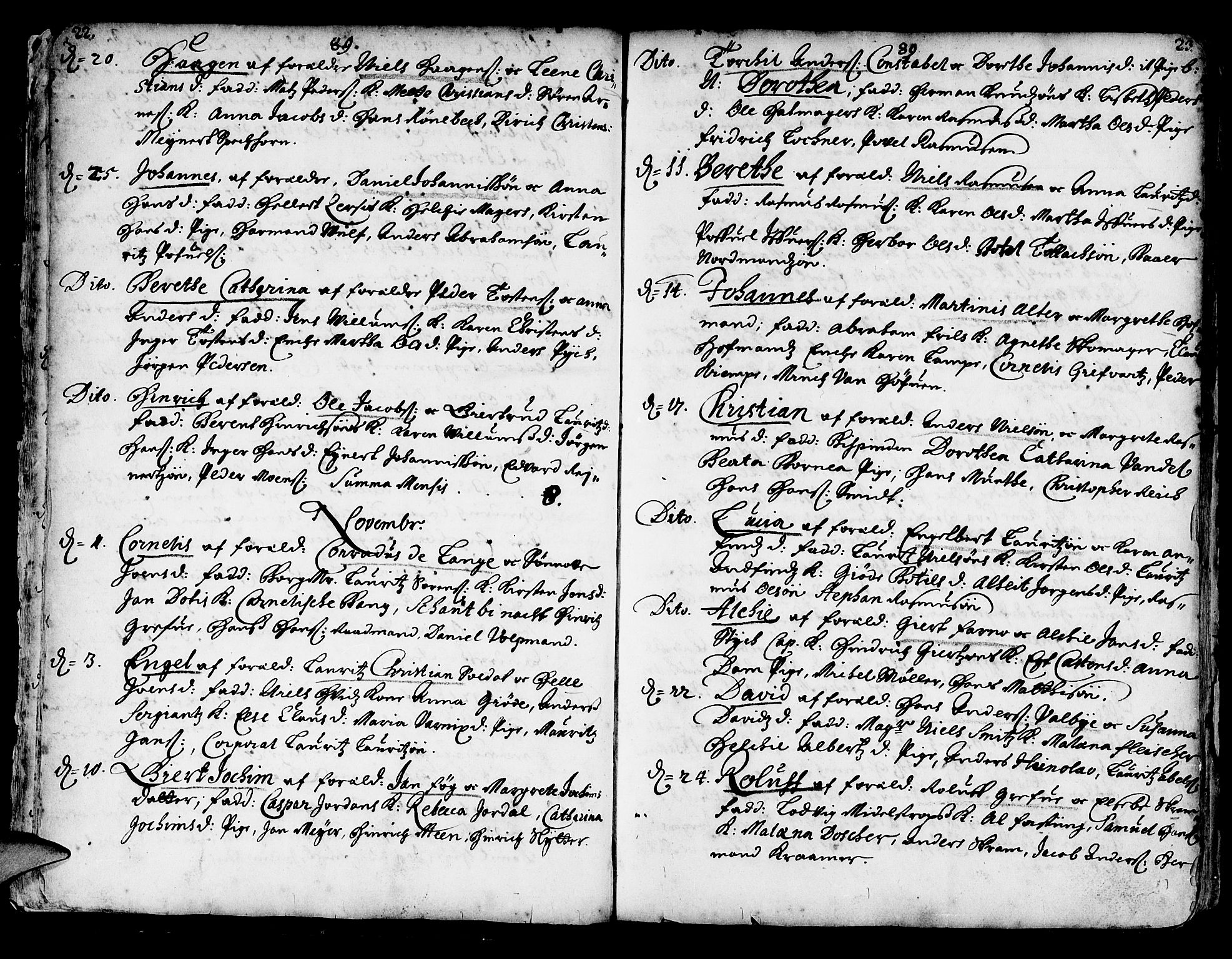Korskirken sokneprestembete, SAB/A-76101/H/Haa/L0002: Parish register (official) no. A 2, 1688-1697, p. 22-23