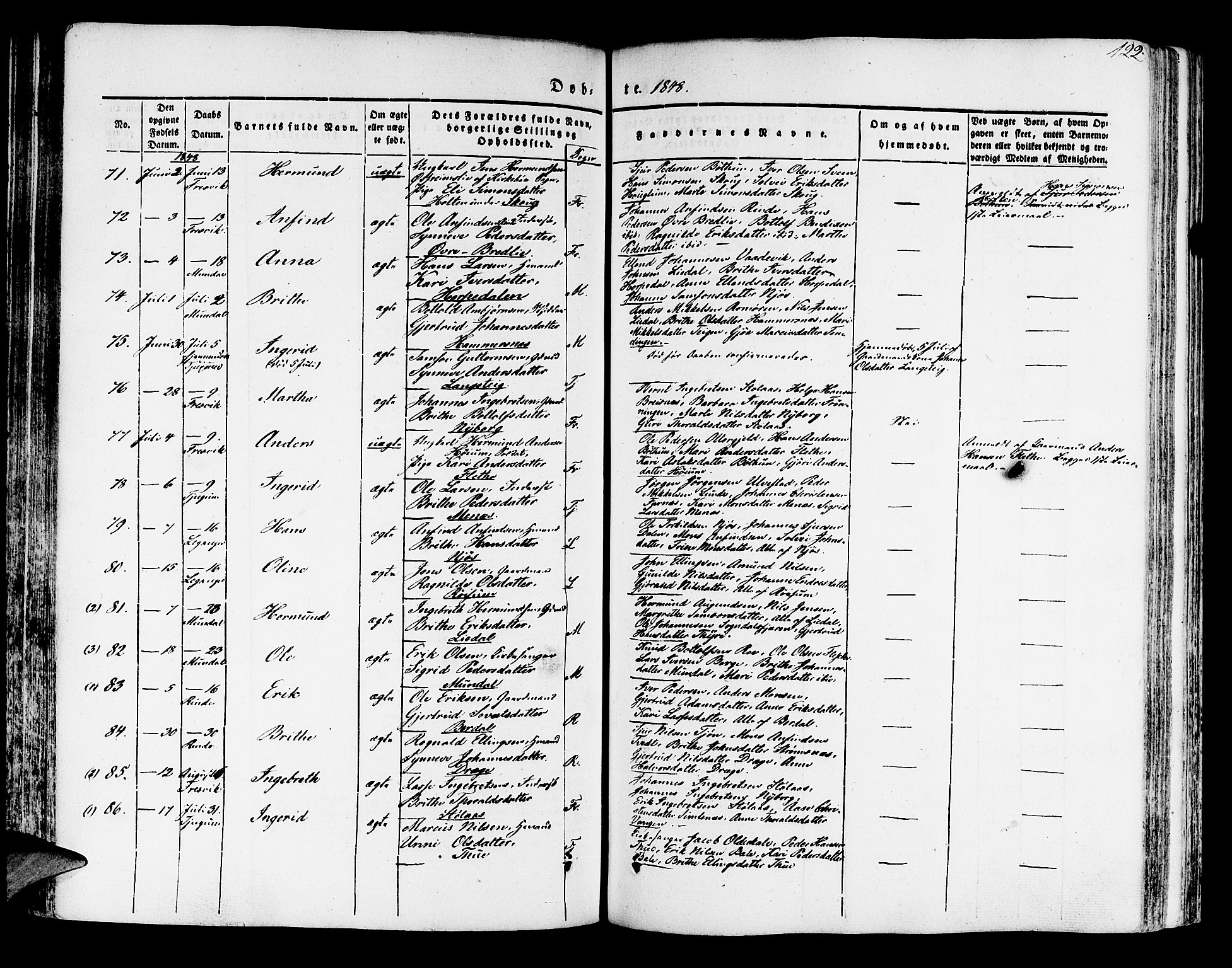 Leikanger sokneprestembete, AV/SAB-A-81001/H/Haa/Haaa/L0007: Parish register (official) no. A 7, 1838-1851, p. 122