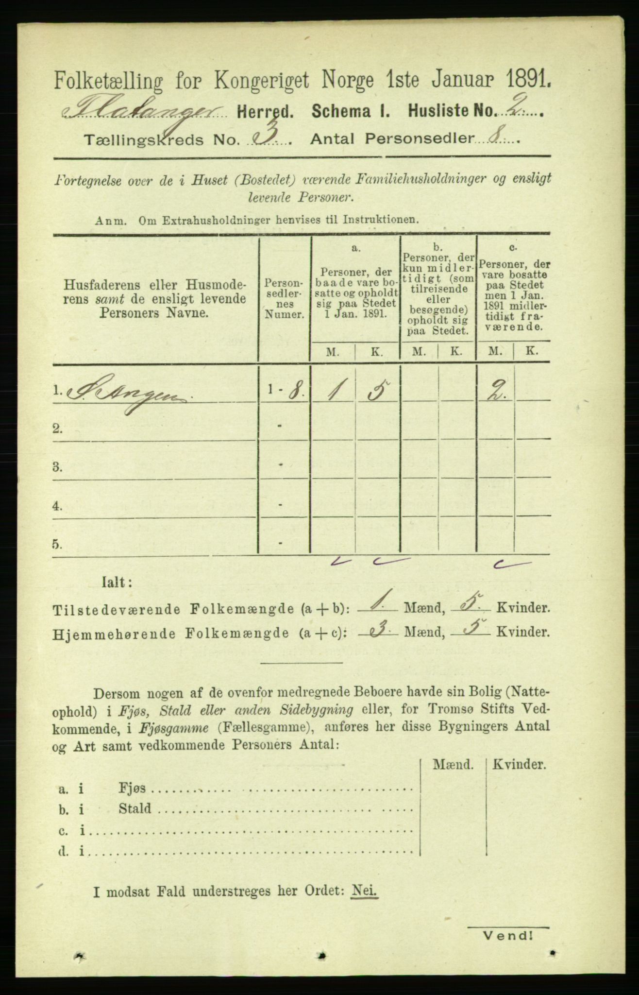 RA, 1891 census for 1749 Flatanger, 1891, p. 1277