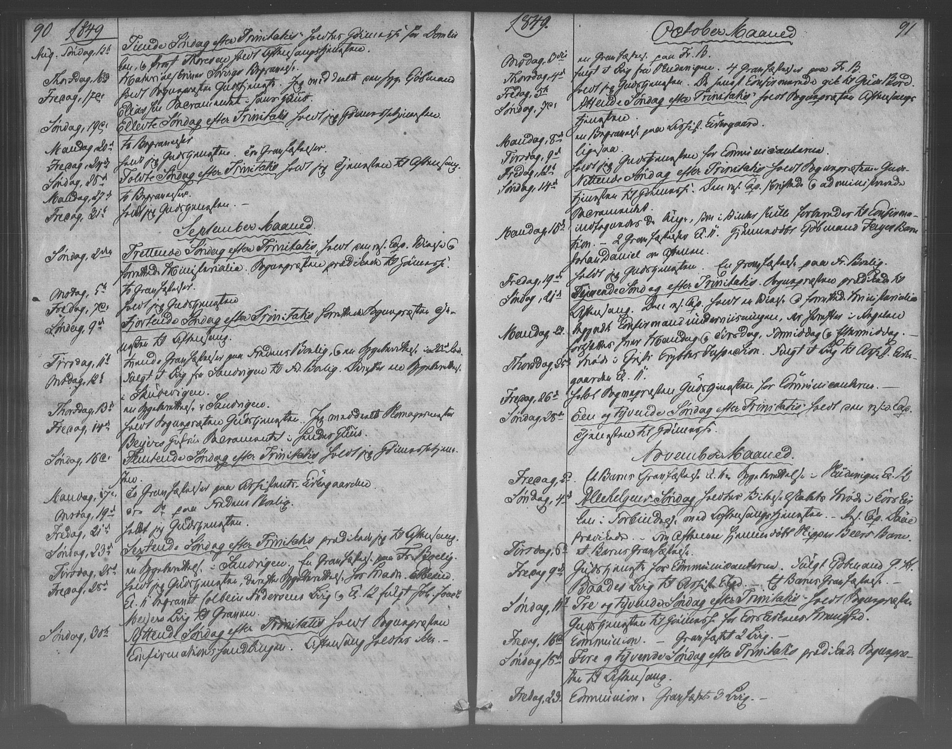 Korskirken sokneprestembete, AV/SAB-A-76101/H/Haa/L0067: Curate's parish register no. A 2, 1844-1854, p. 90-91