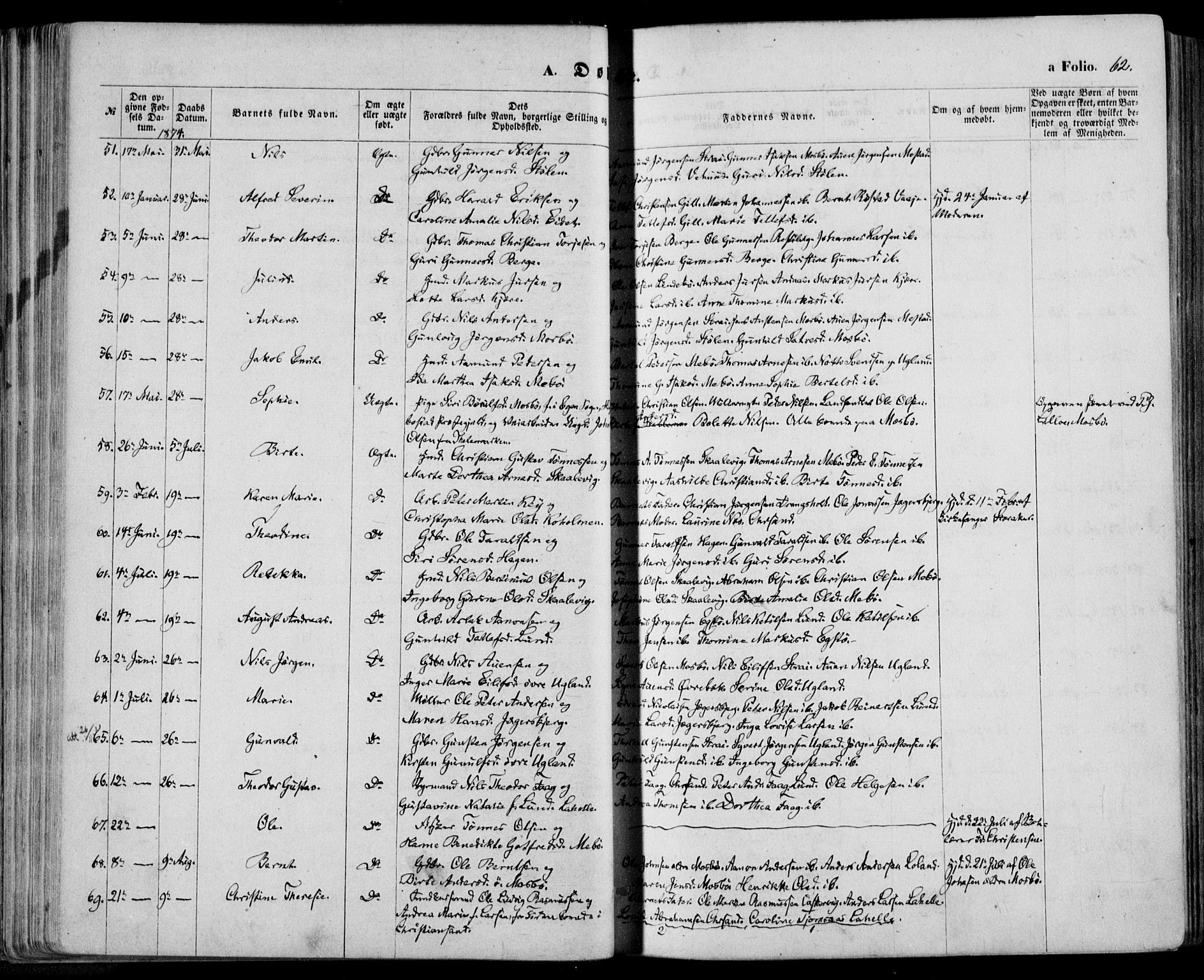 Oddernes sokneprestkontor, AV/SAK-1111-0033/F/Fa/Faa/L0008: Parish register (official) no. A 8, 1864-1880, p. 62