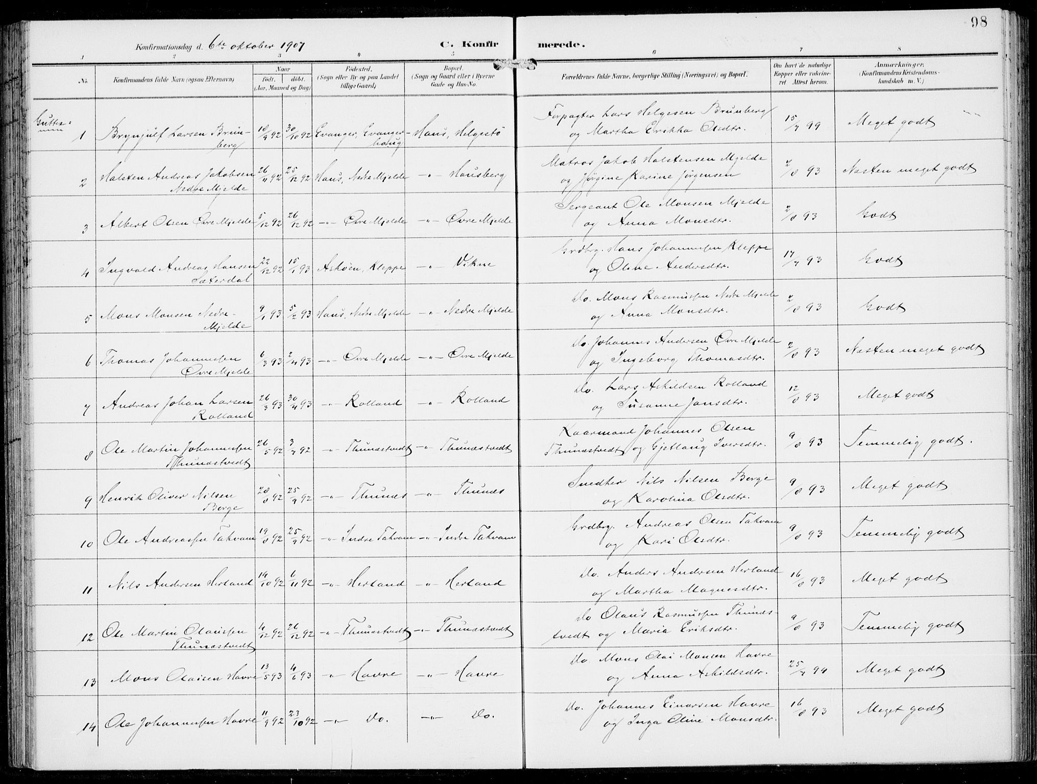Haus sokneprestembete, SAB/A-75601/H/Haa: Parish register (official) no. B  2, 1899-1912, p. 98