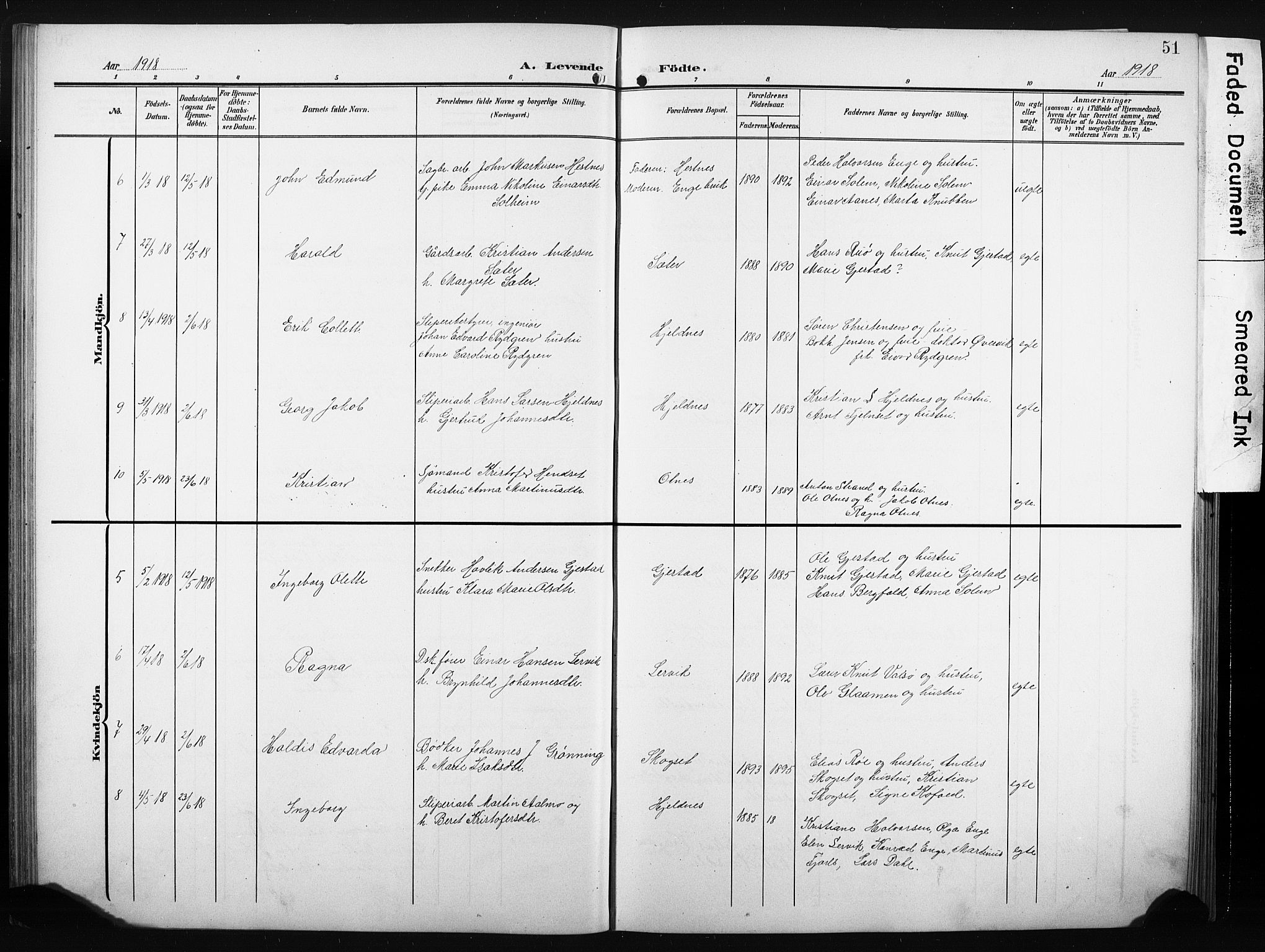 Ministerialprotokoller, klokkerbøker og fødselsregistre - Møre og Romsdal, AV/SAT-A-1454/580/L0927: Parish register (copy) no. 580C02, 1904-1932, p. 51