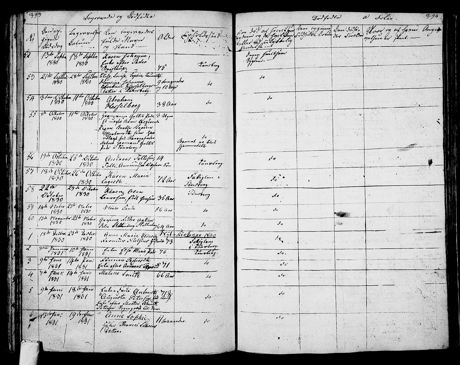 Tønsberg kirkebøker, AV/SAKO-A-330/G/Ga/L0002: Parish register (copy) no. 2, 1827-1854, p. 393-394