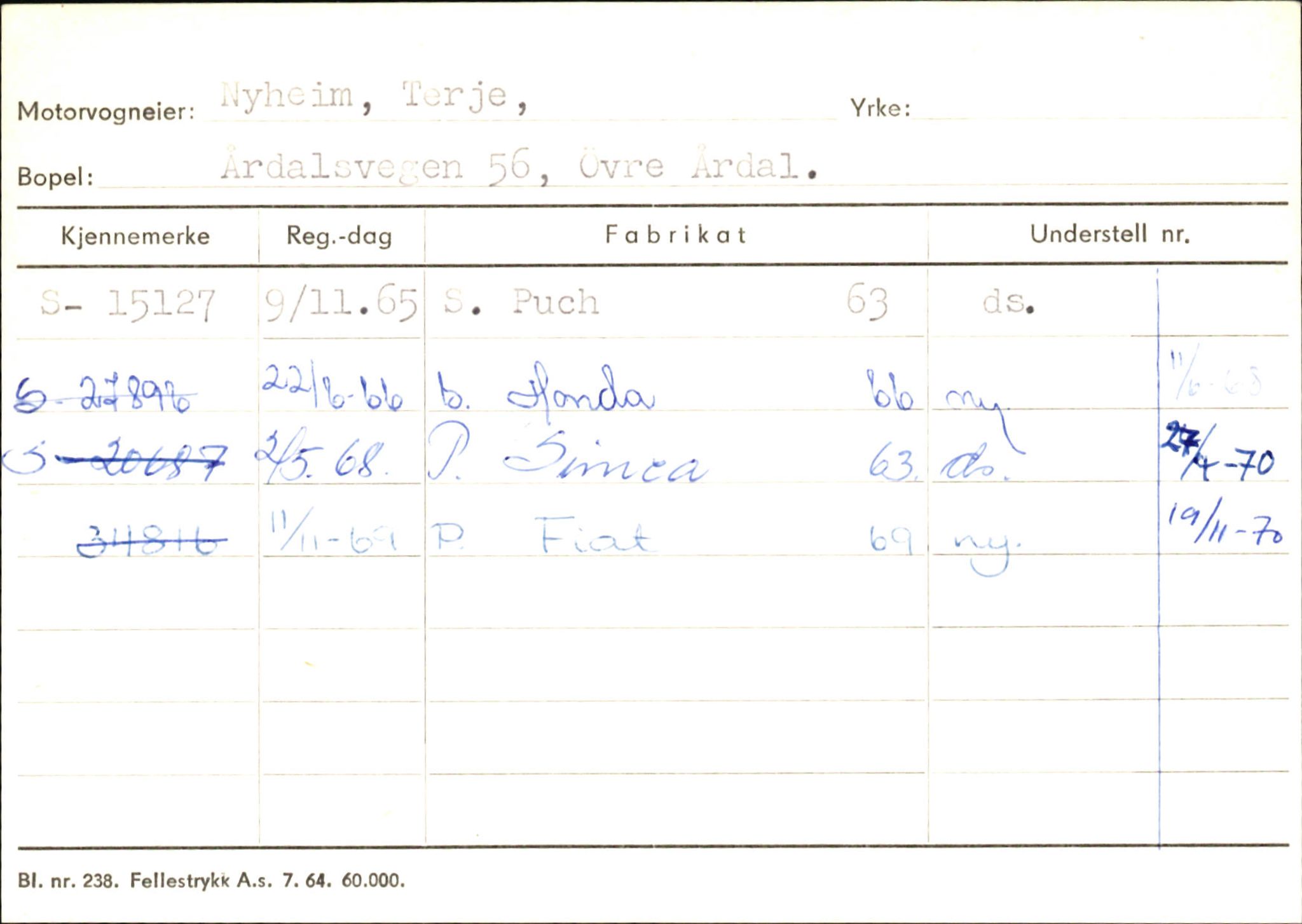 Statens vegvesen, Sogn og Fjordane vegkontor, SAB/A-5301/4/F/L0145: Registerkort Vågsøy S-Å. Årdal I-P, 1945-1975, p. 2197