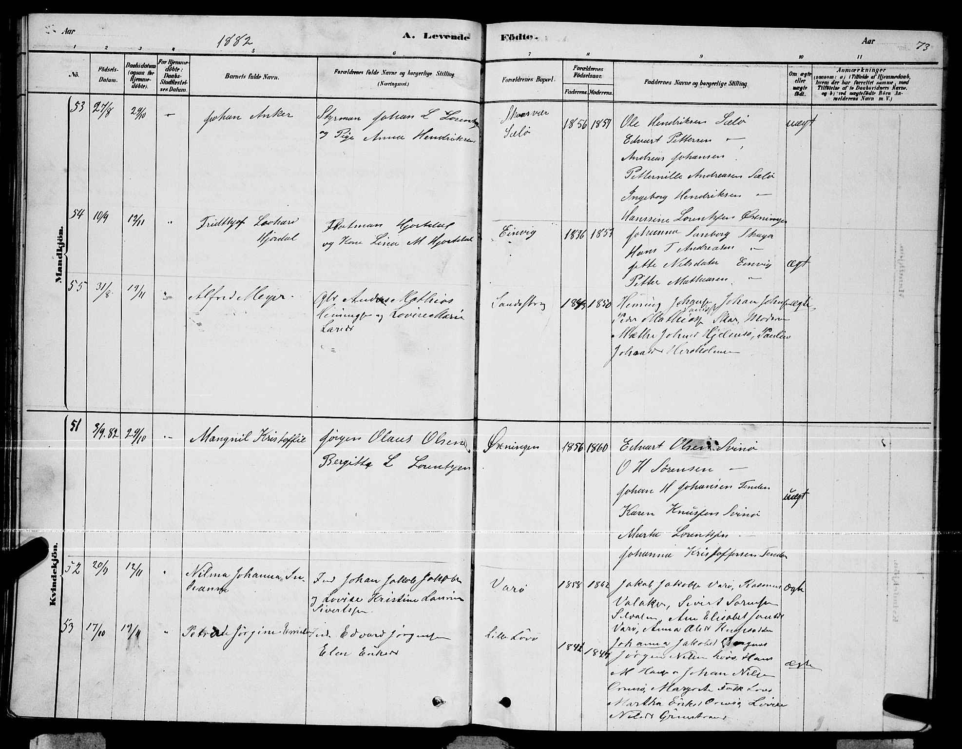 Ministerialprotokoller, klokkerbøker og fødselsregistre - Nordland, AV/SAT-A-1459/834/L0513: Parish register (copy) no. 834C04, 1877-1892, p. 73