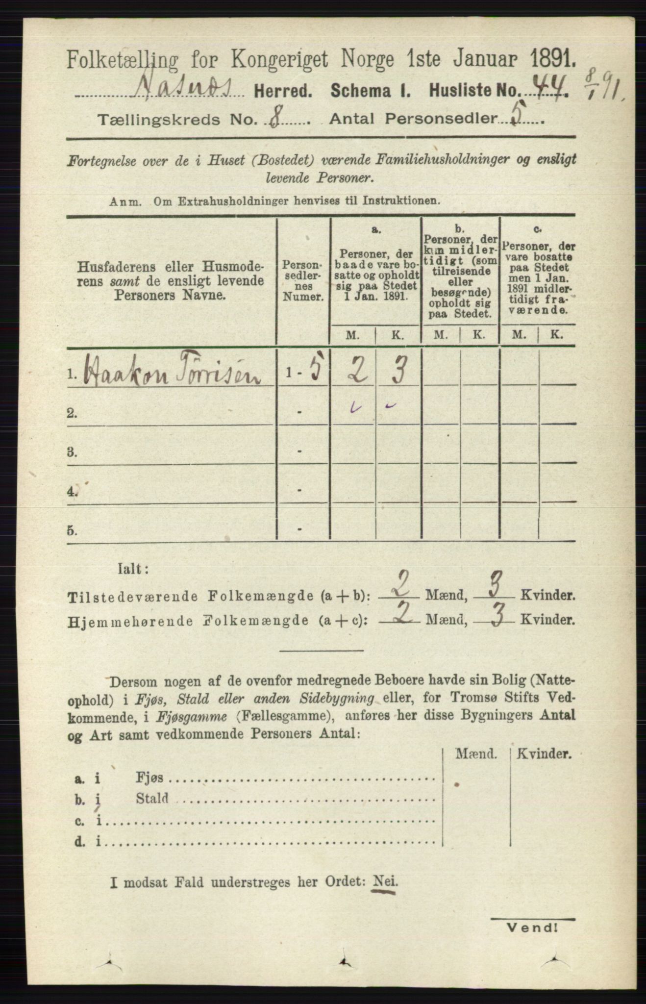 RA, 1891 census for 0425 Åsnes, 1891, p. 4165