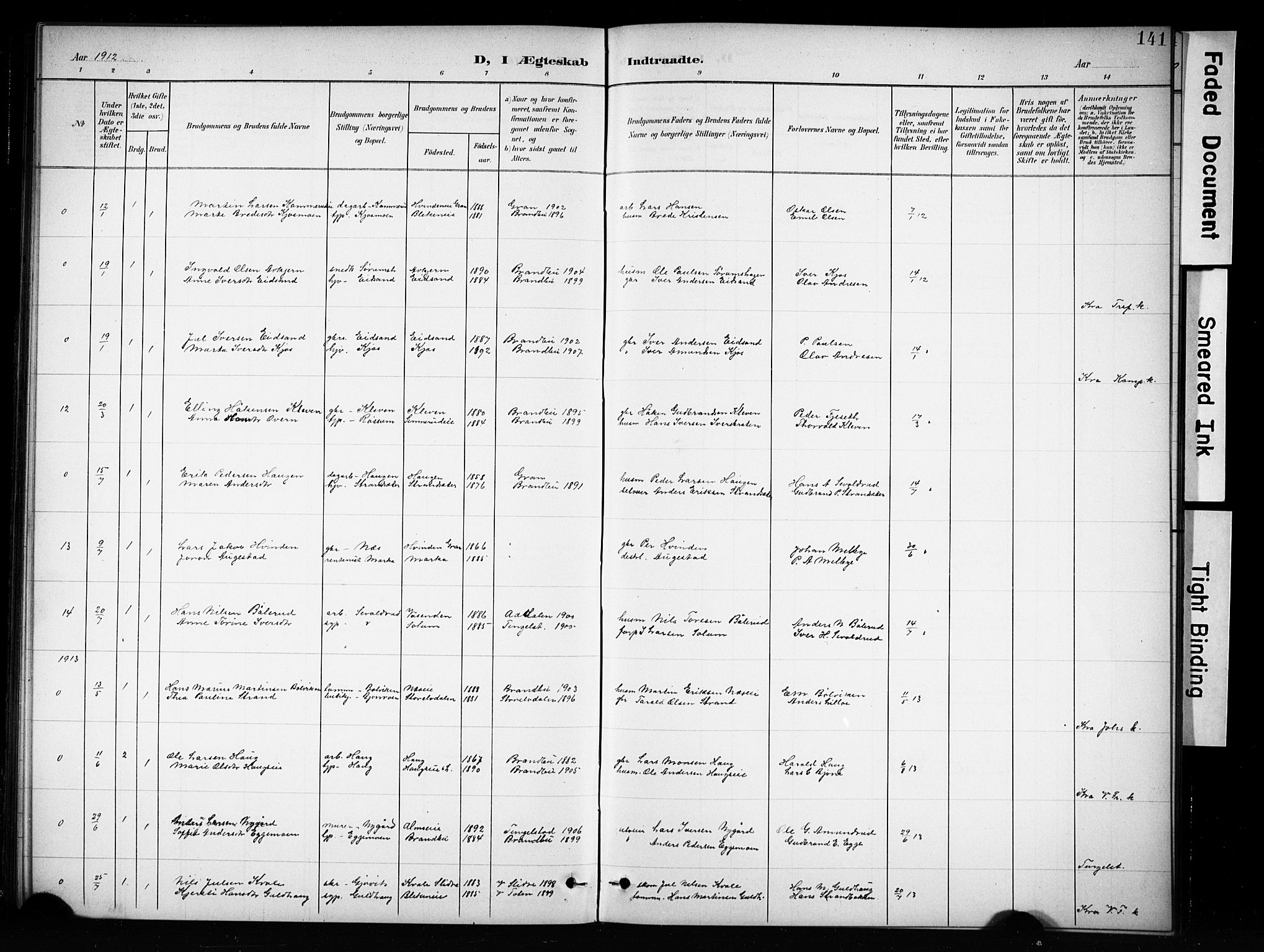 Brandbu prestekontor, SAH/PREST-114/H/Ha/Hab/L0005: Parish register (copy) no. 5, 1900-1913, p. 141